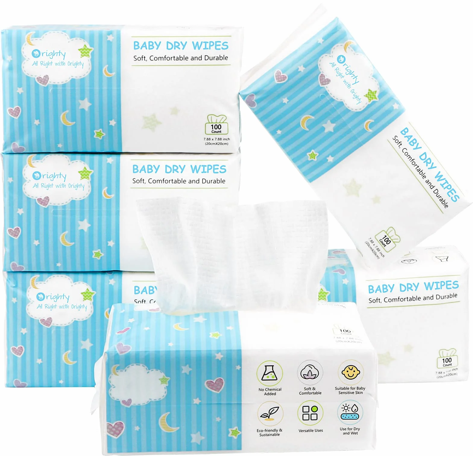 Orighty Toallitas secas para bebés, paños súper suaves y suaves para bebés, uso húmedo o seco, tejido 100% sin perfume para piel sensible de bebés, ideal para cambios de pañales, alimentación