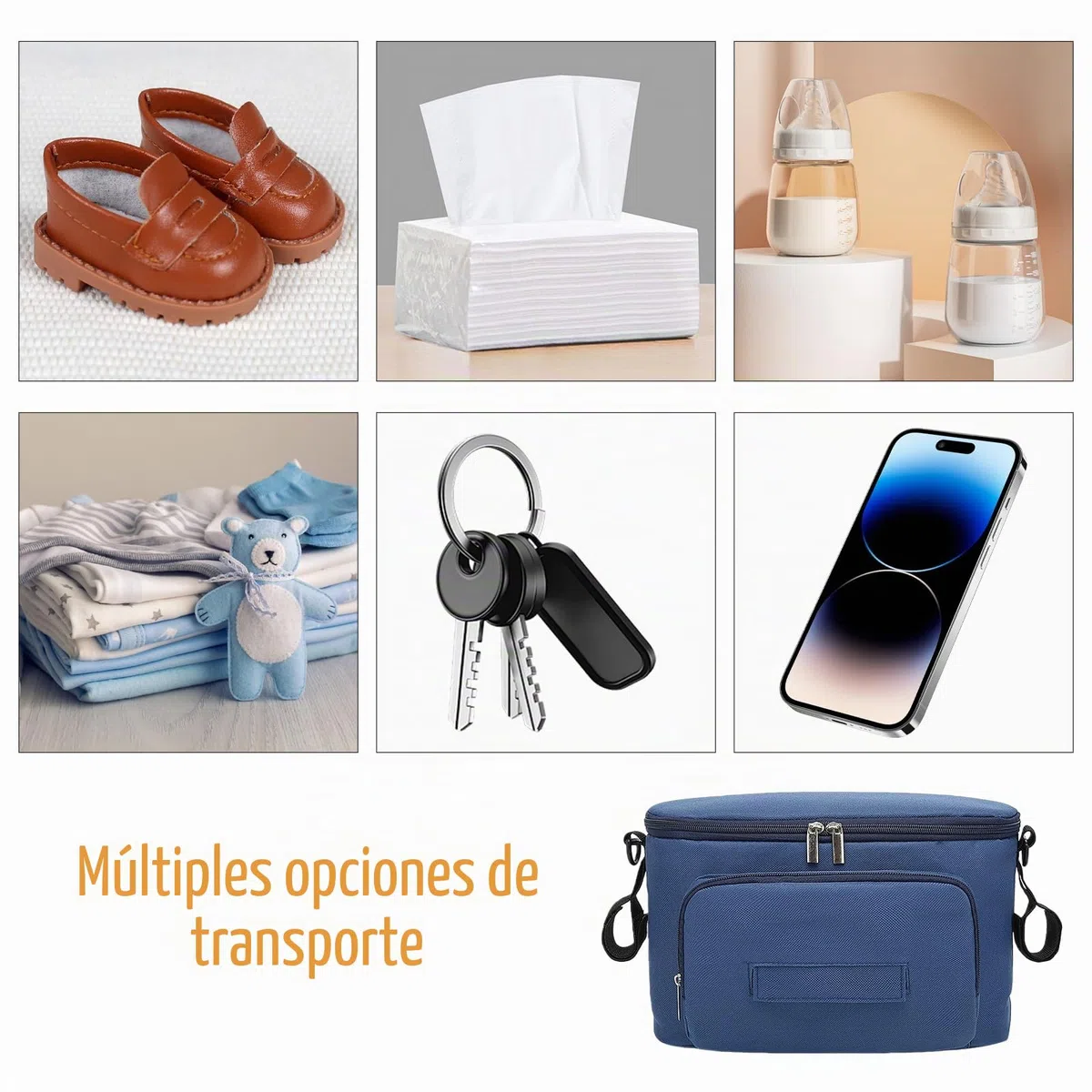 Bolsa Organizadora de Cochecitos, Bolso Carrito Universal, Impermeable Bolsa para Carro Bebe, con 2 Sujetavasos Portavasos Aislados y Espacio de Almacenamiento Grande, Para Biberones, Pañales (Azul)