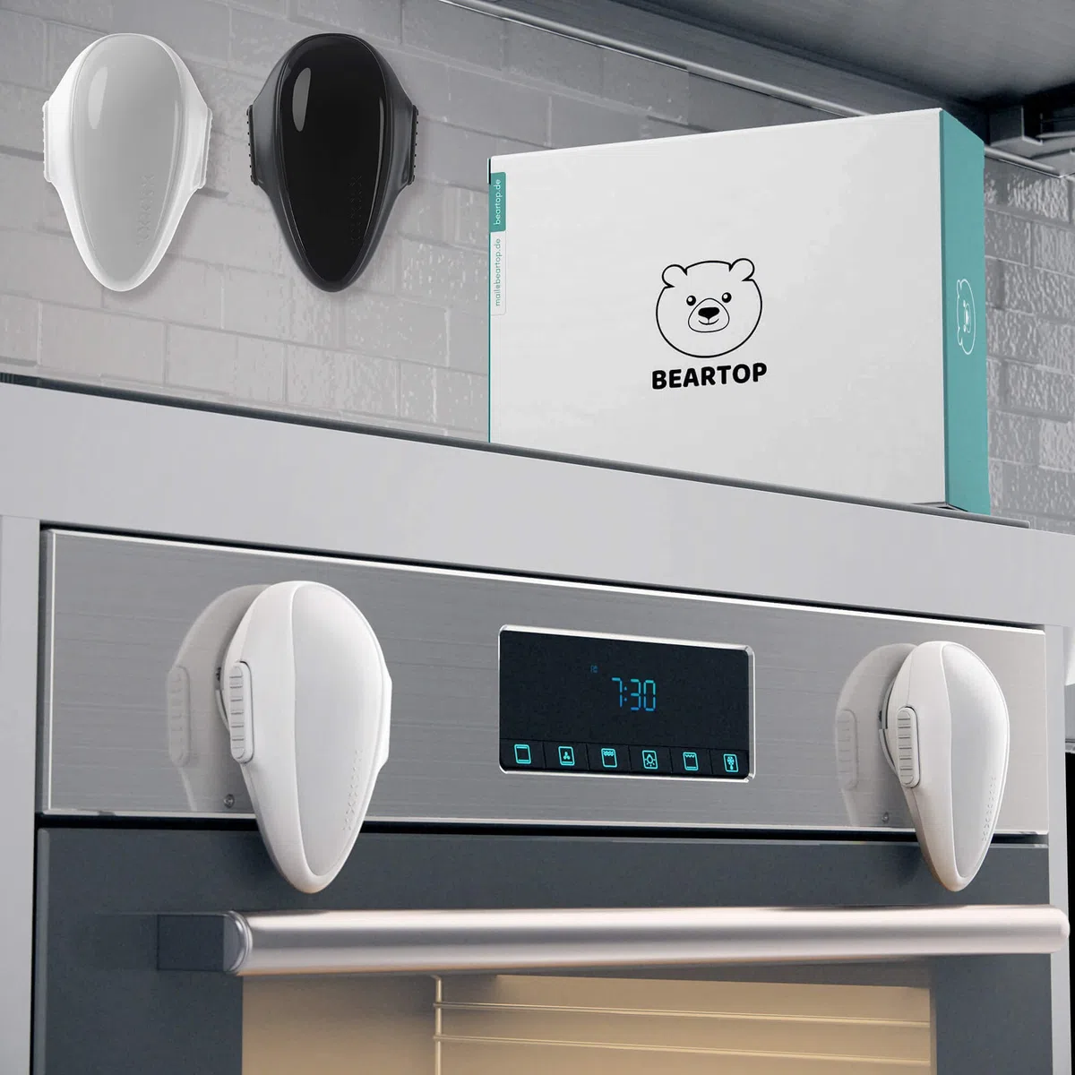 Cerradura de la puerta del horno de BEARTOP | juego de 2 blanco o negro | adhesivo VHB de 3M resistente al calor | seguridad puertas niños, seguridad bebe, protector | seguridad cajones bebe