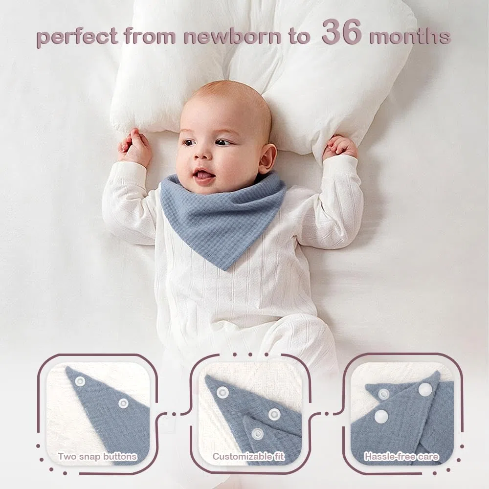 6 Paquetes de Bavios para Bebé en Forma de Bandana, Bavios de Muselina con Presillas Ajustables, Bavios de Bandana para Recién Nacidos e Infantes