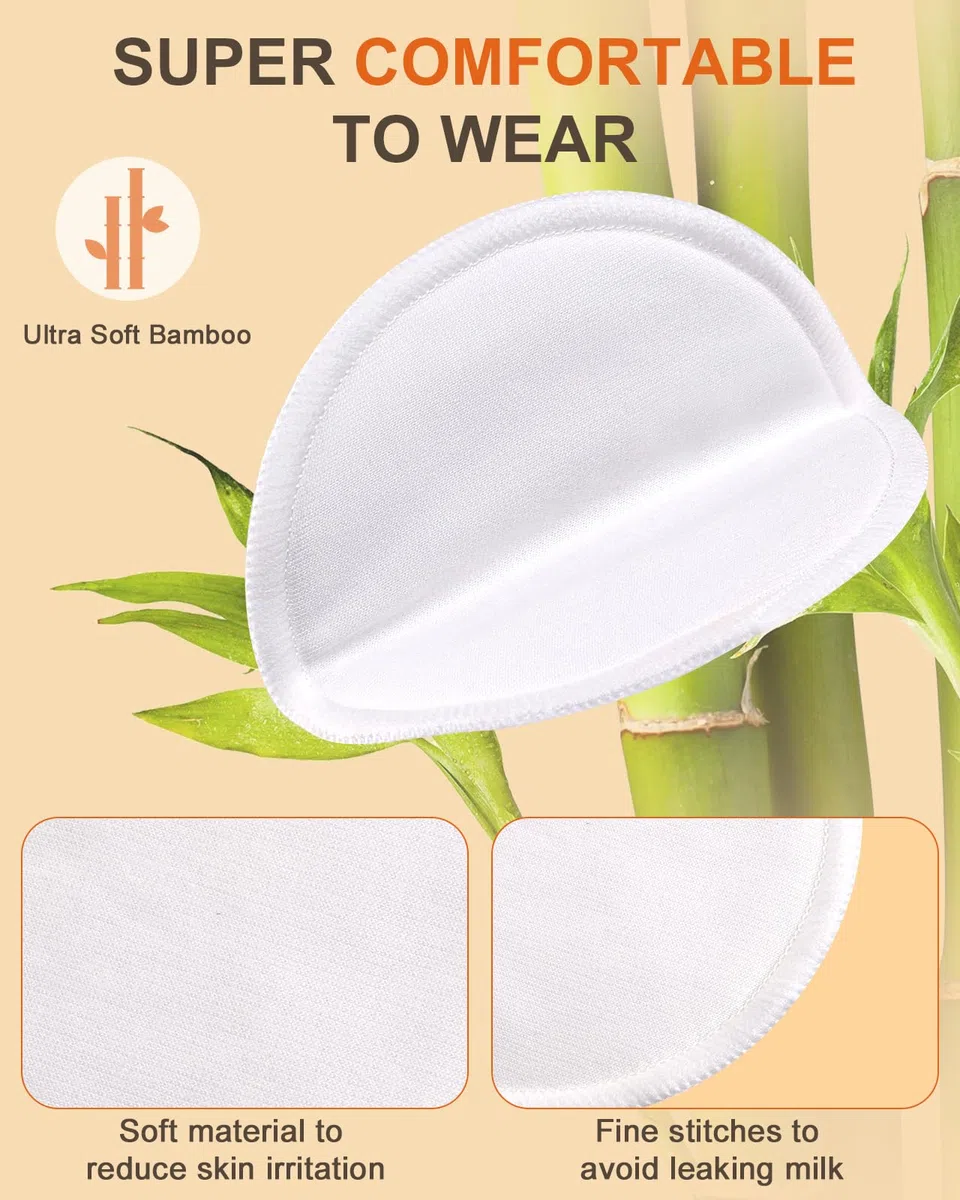 Lictin Almohadillas de Lactancia-10 Piezas Bambú Orgánicos Almohadillas de Lactancia Reutilizable 12cm Súper Suaves y Absorbentes Discos de Lactancia con Bolsa de Lavandería y de Organizadores