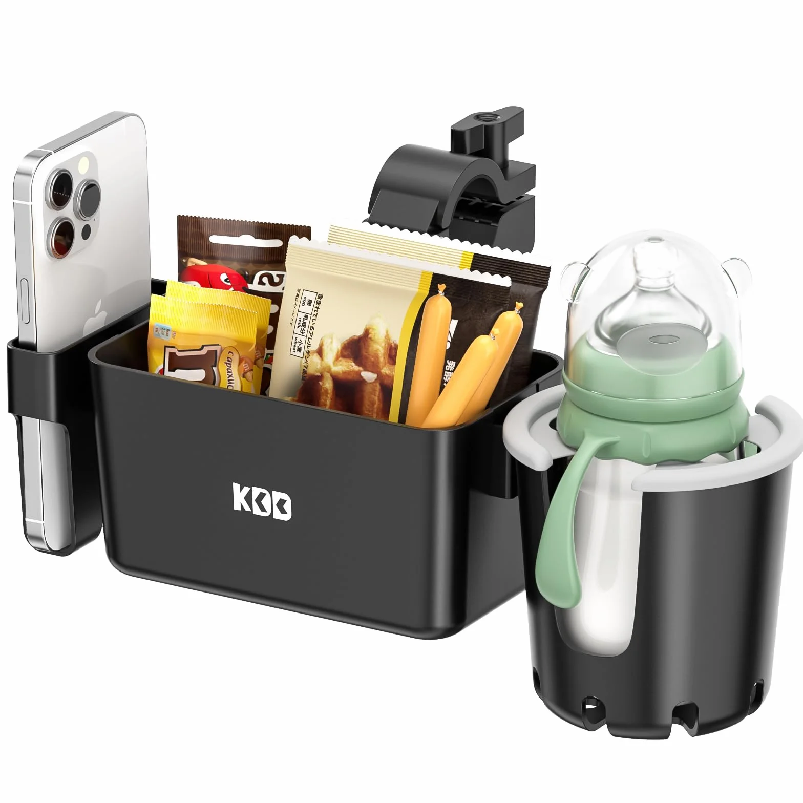 KDD Portavasos Carrito Bebe con Bandeja Snack Cochecito, 3 en 1 Bandeja Universal para Bebé con Soporte Móvil, Soporte para Bebidas Extraíble, 360º Sujeta Vasos Carro Bebe para Silla de Paseo Bugaboo