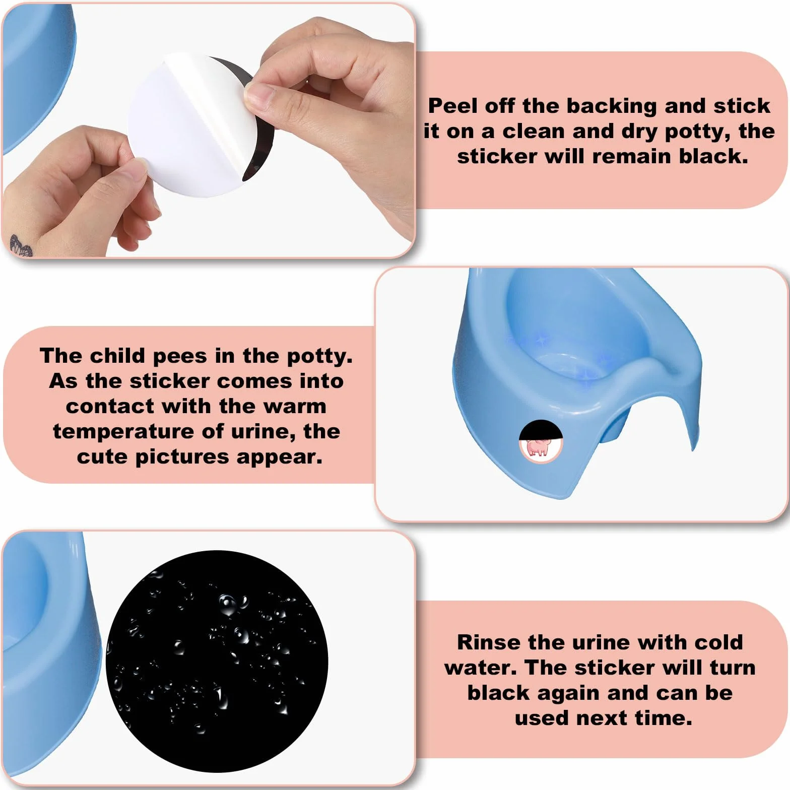24 calcomanías de entrenamiento para ir al baño – 12 estilos de cambio de color interesantes calcomanías de asiento de cerdo, perro, gato – animales reutilizables para niños, niñas y niños pequeños