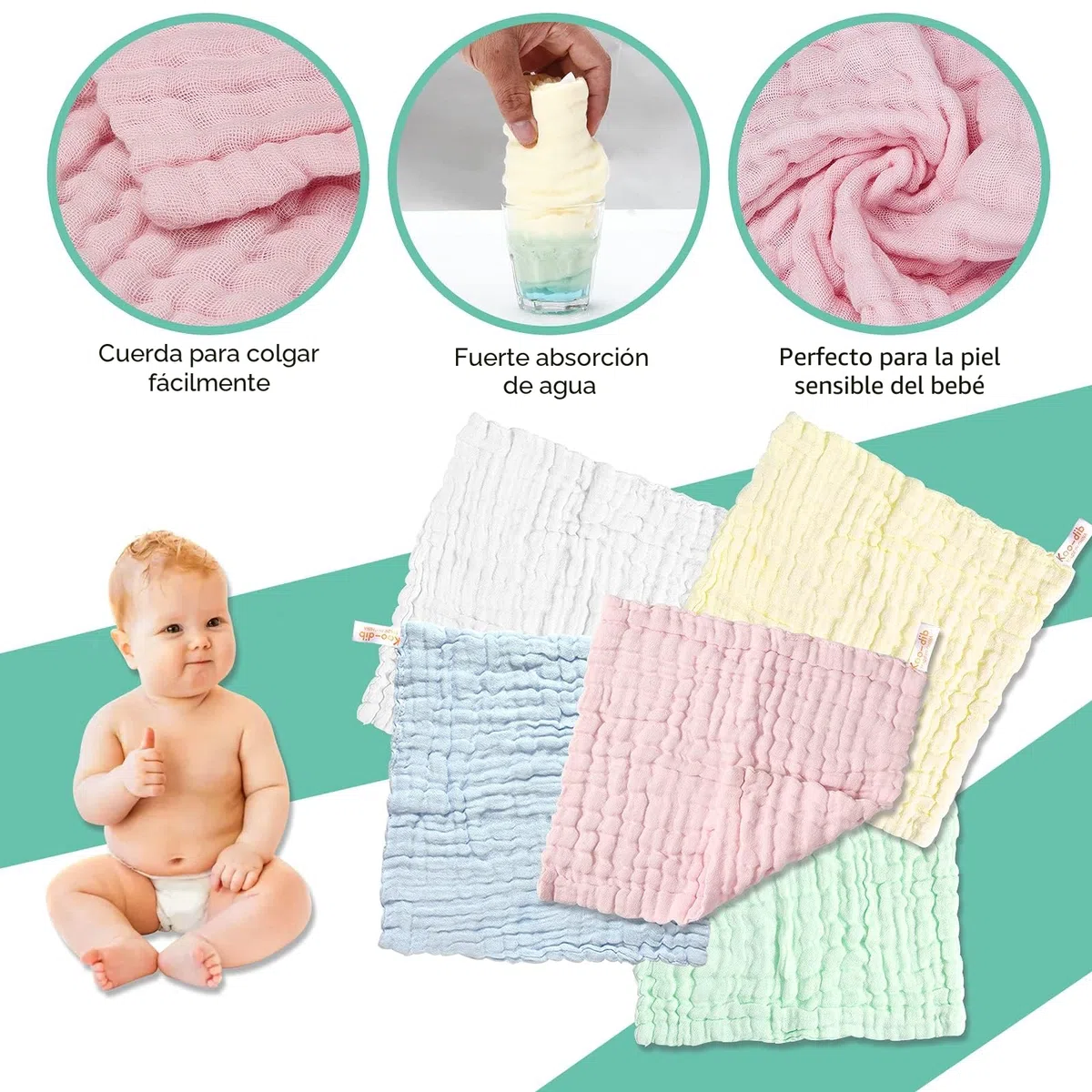 Toallas Bebe Recien Nacido De BañO Muselinas Bebe Algodon Gasas para Bebes Toalla BañO Regalo Recien Nacido NiñO 10 Piezas Toallitas Reutilizables Muselina 25x25 cm