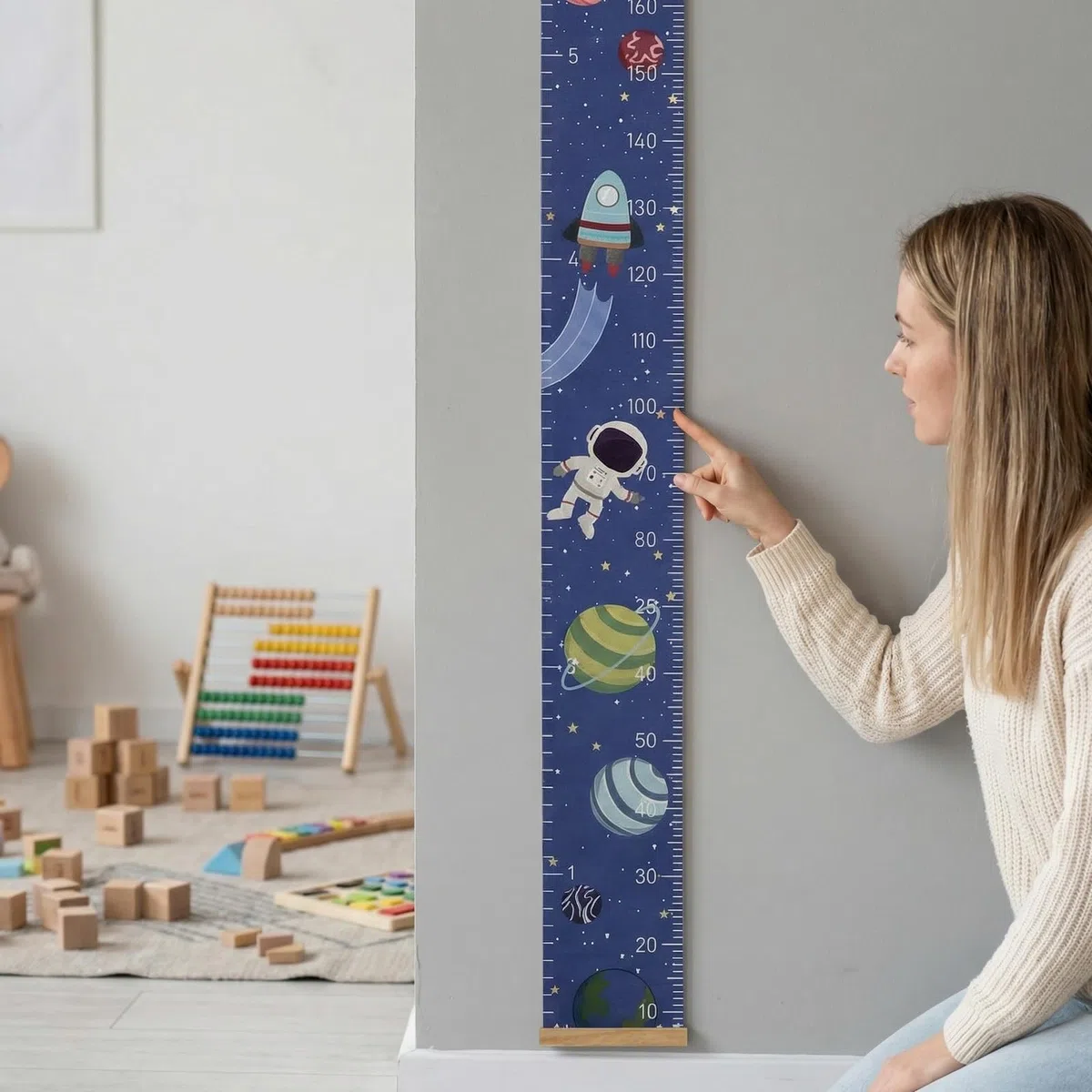 Bebé Gráficos de Crecimiento 7.9 '' x 79 '' Medidor Altura Niños Pared Regla de Pared de Madera Tabla de Crecimiento para Niños para Dormitorio Infantil (Espacio)