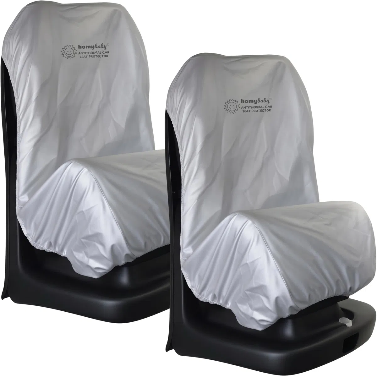 HOMYBABY® [2 unidades] Funda Antitérmica Silla Coche Bebe UNIVERSAL - Protección Solar Anti-UV - Reduce Calor hasta 25°C - Ajustable Grupos 0 1 2 3 - Protector Silla Infantil (Silver, X2)