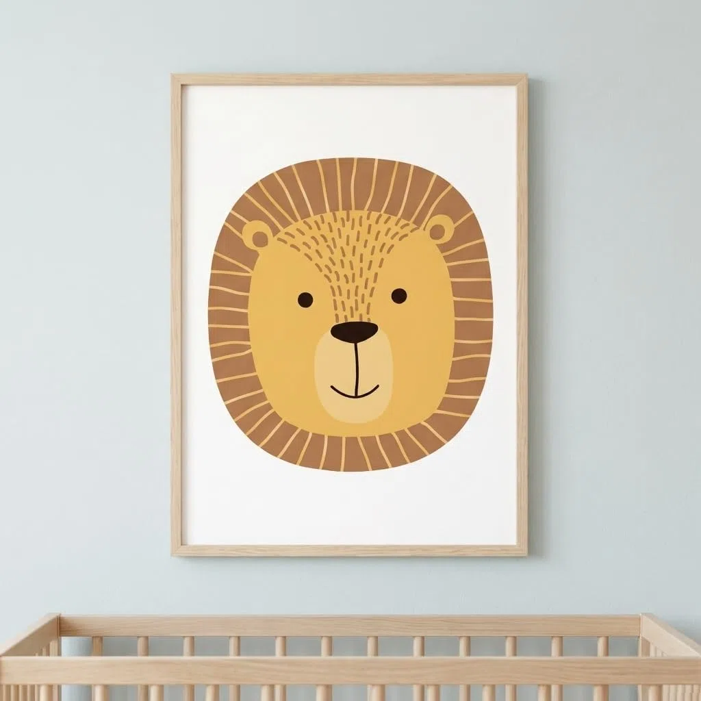 Set de 3 Cuadros Infantiles - Triptico Láminas Infantiles Personalizadas con Nombre e Inicial A3 - Decoración Habitación Bebé León y Arcoíris Boho Nordico Animales - Regalo Lienzo - Sin Marco (León)
