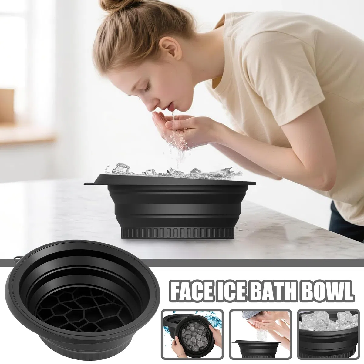 Cuenco De Hielo De Silicona Para Cara, Cuenco De Baño De Hielo Facial, Ice Face Bowl, Lavabo Plegable Con Bandeja De Hielo Incorporada, Para La Cocina De Viaje A Casa