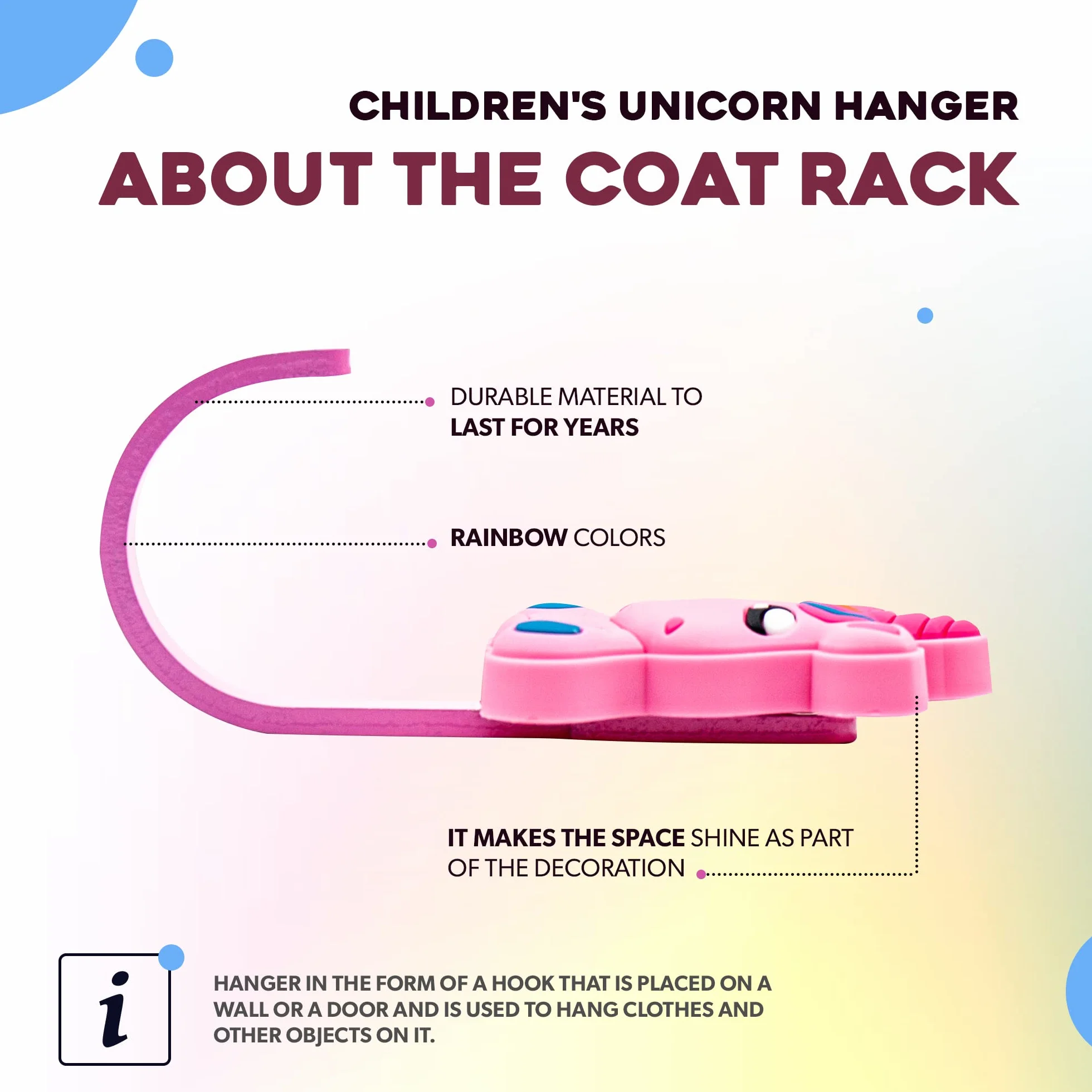DOJA Barcelona | Percha infantil Unicornio Rosa | 34 x 90 mm | Pack 4 Perchero infantil Ropa | perchas Niños Ropa | Perchas Dormitorio Niños | Colgador para Dormitorio Infantil | Niño y Niña