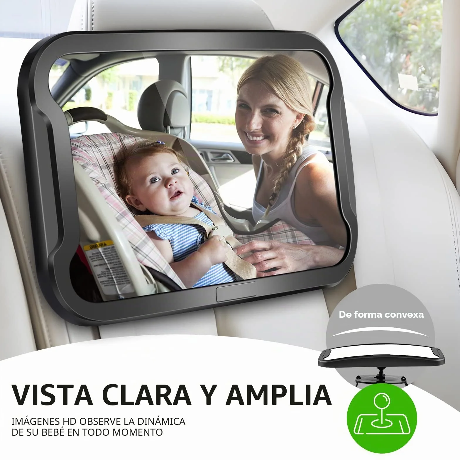 Vinabo Espejo de coche para bebé ajustable 360° a prueba de roturas