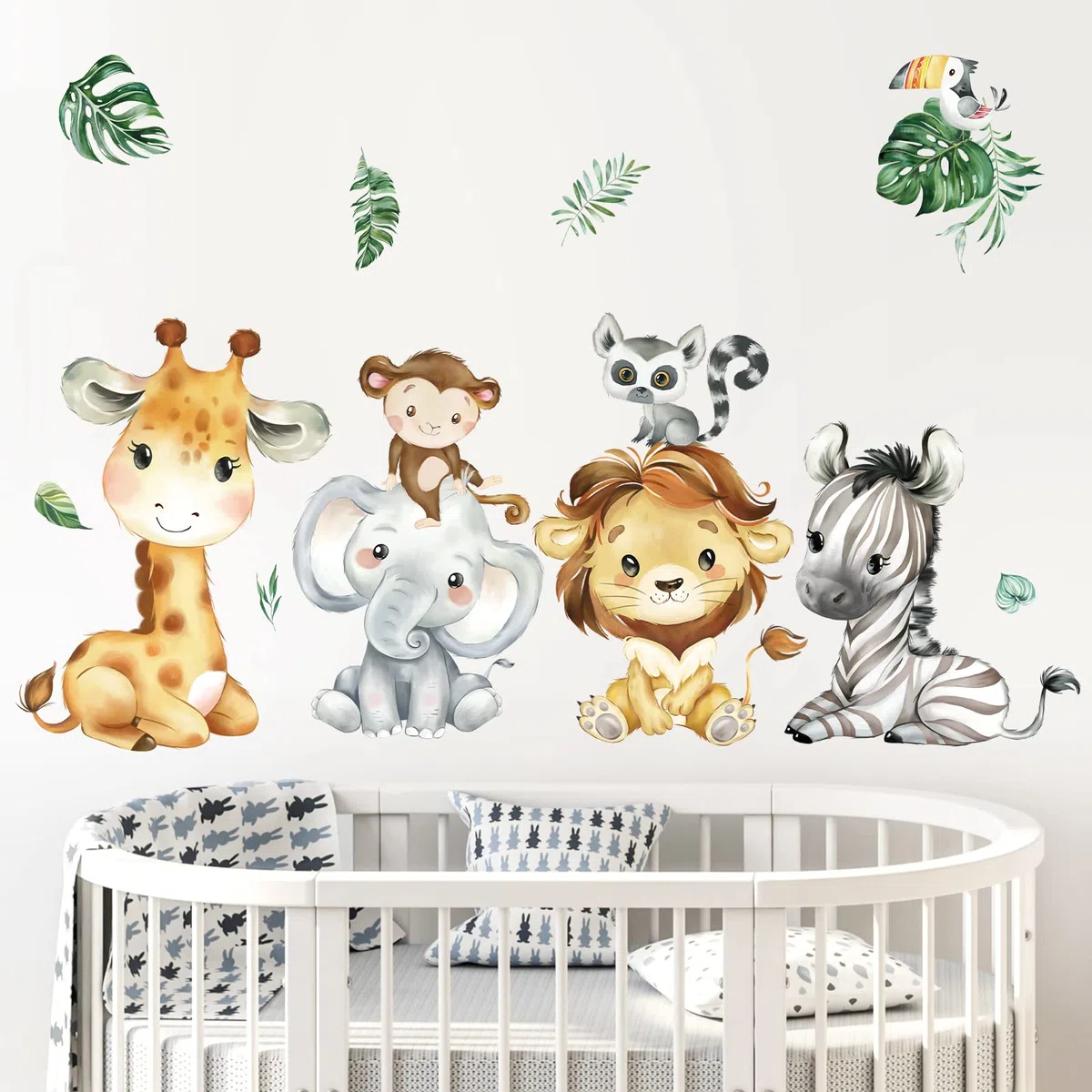 decalmile Pegatinas de Pared Animales de la Jungla Vinilos Decorativos Safari Elefante Jirafa León Adhesivos Pared Habitación Infantiles Niños Bebés Guardería