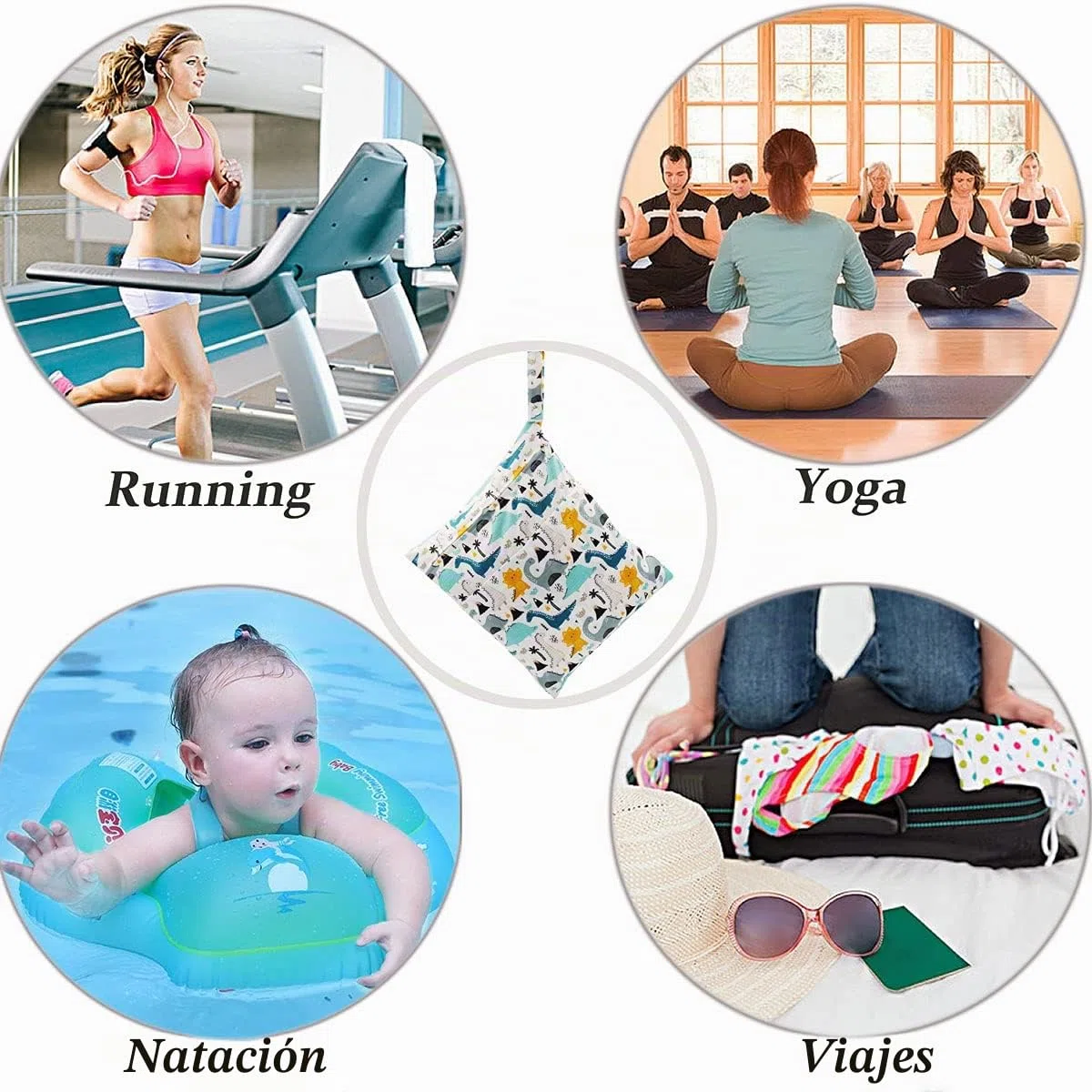 Bolsa Pañales Bebe, Reutilizable Wetbag, Impermeable Lavable con 2 Cremallera para Mamá de Bebé, Transpirable Organizador de Maquillaje de Colgar, Viajes, Playa, Piscina, Gym