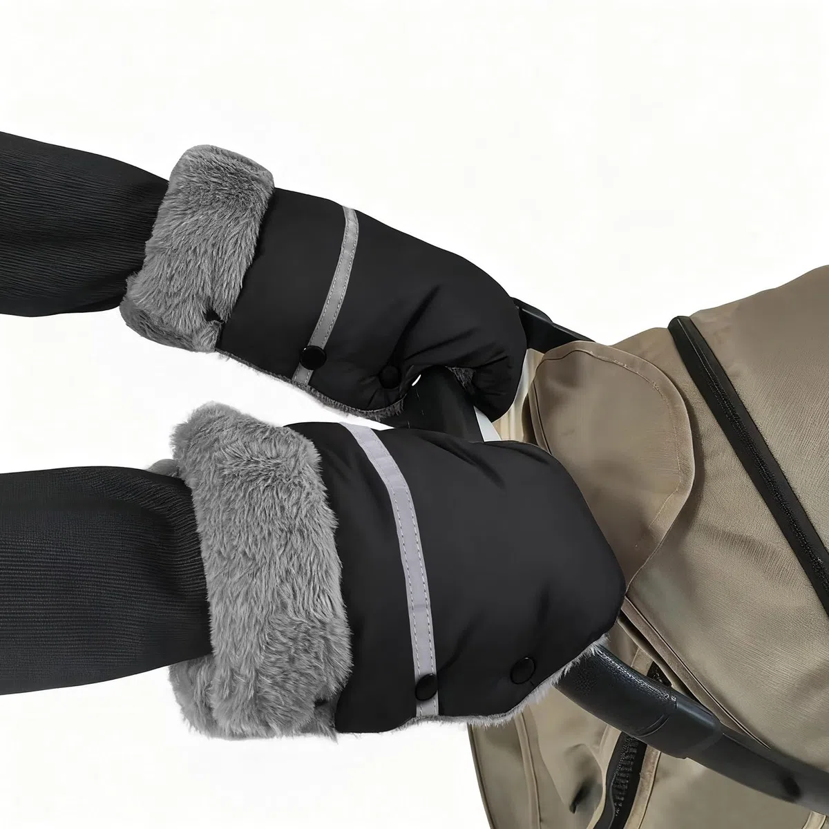 WD&CD Guantes de Silla para Paseo, Guantes Calientes para Cochecito, Guantes de Cochecito de Anticongelantes Impermeables Gruesos, Guantes Carro Bebe Invierno, Cálidos para Todos los Cochecitos, Negro