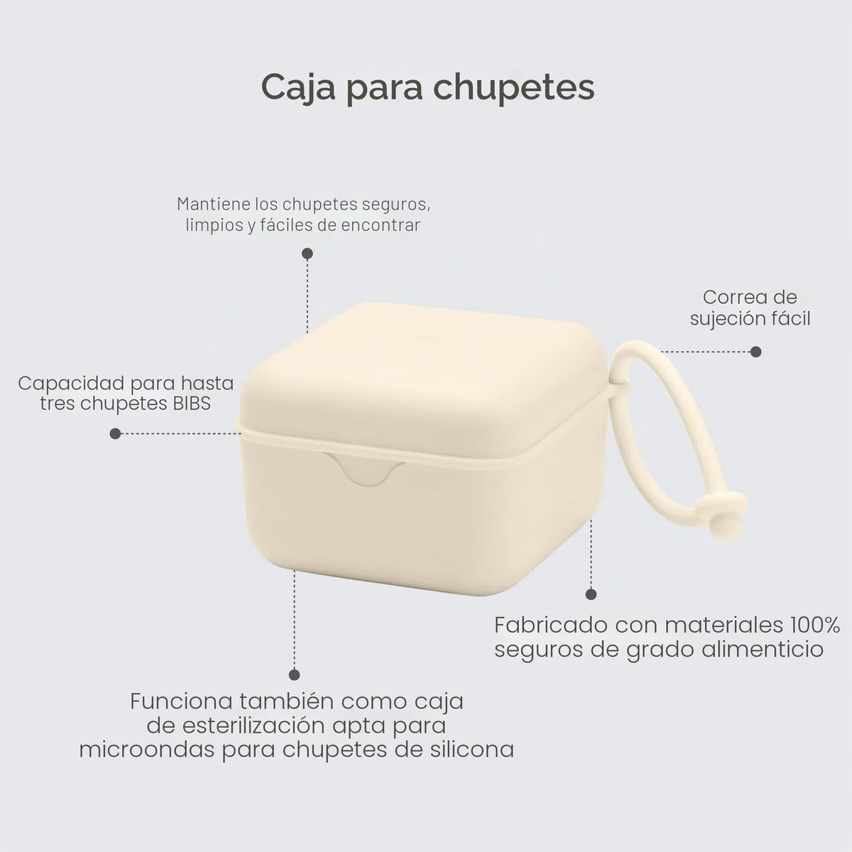BIBS Liberty Caja con correa para chupete. Broche para chupete y caja esterilizadora. Material de calidad alimentaria libre de BPA 100% - Bobo Petrol