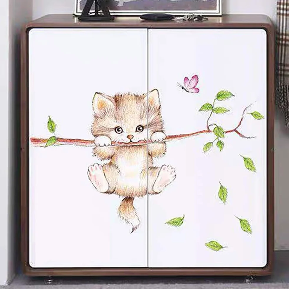 WandSticker4U®- Pegatinas pared infantiles GATO en RAMA (70x55 cm) I vinilo adhesivo pared infantil animales bosque árbol rama hojas I decoración habitación infantil niños bebé niña