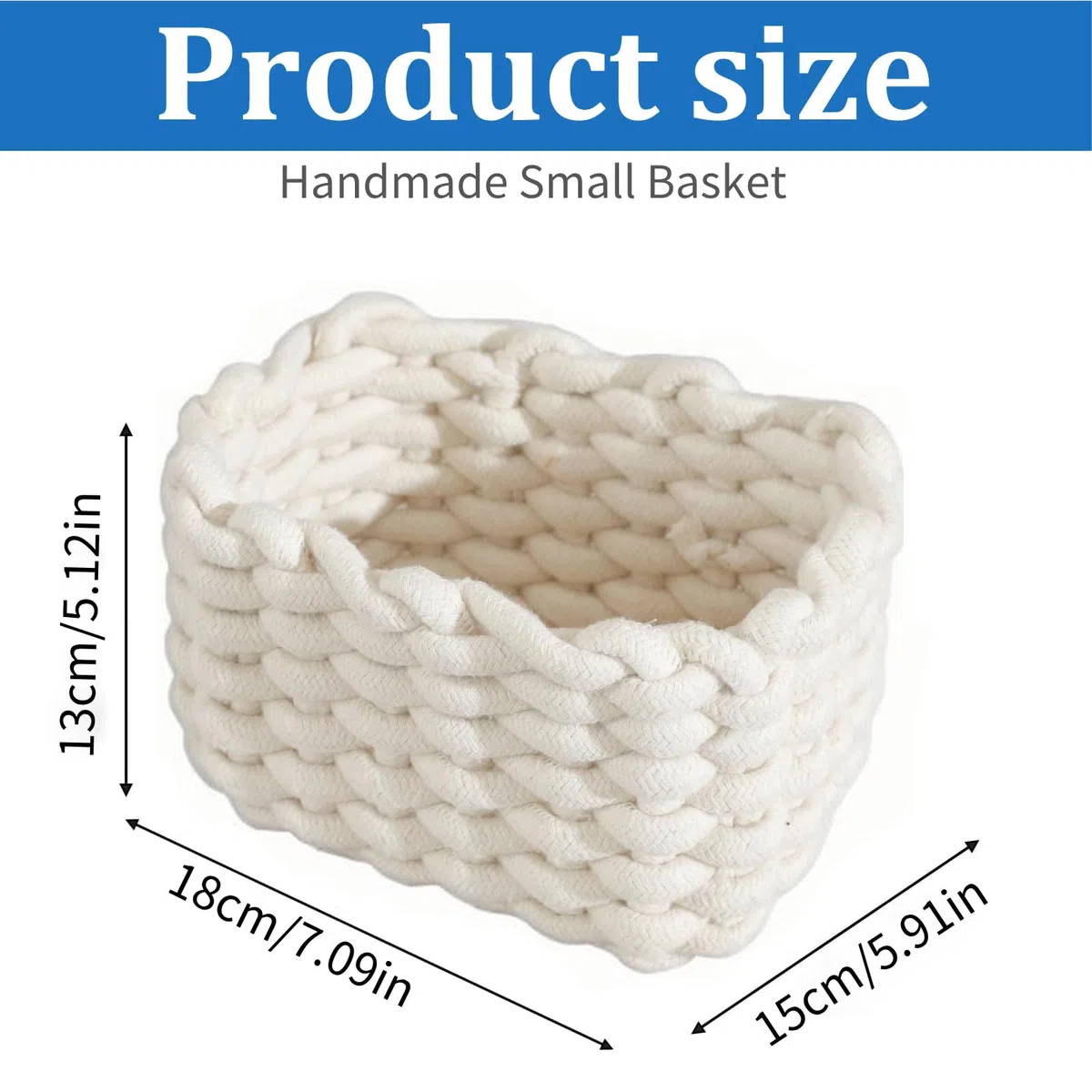 Canasta de cuerda de algodón tejida, canasta de almacenamiento de cuerda, organizador de baño, cesta de almacenamiento para armario de guardería (Blanco)