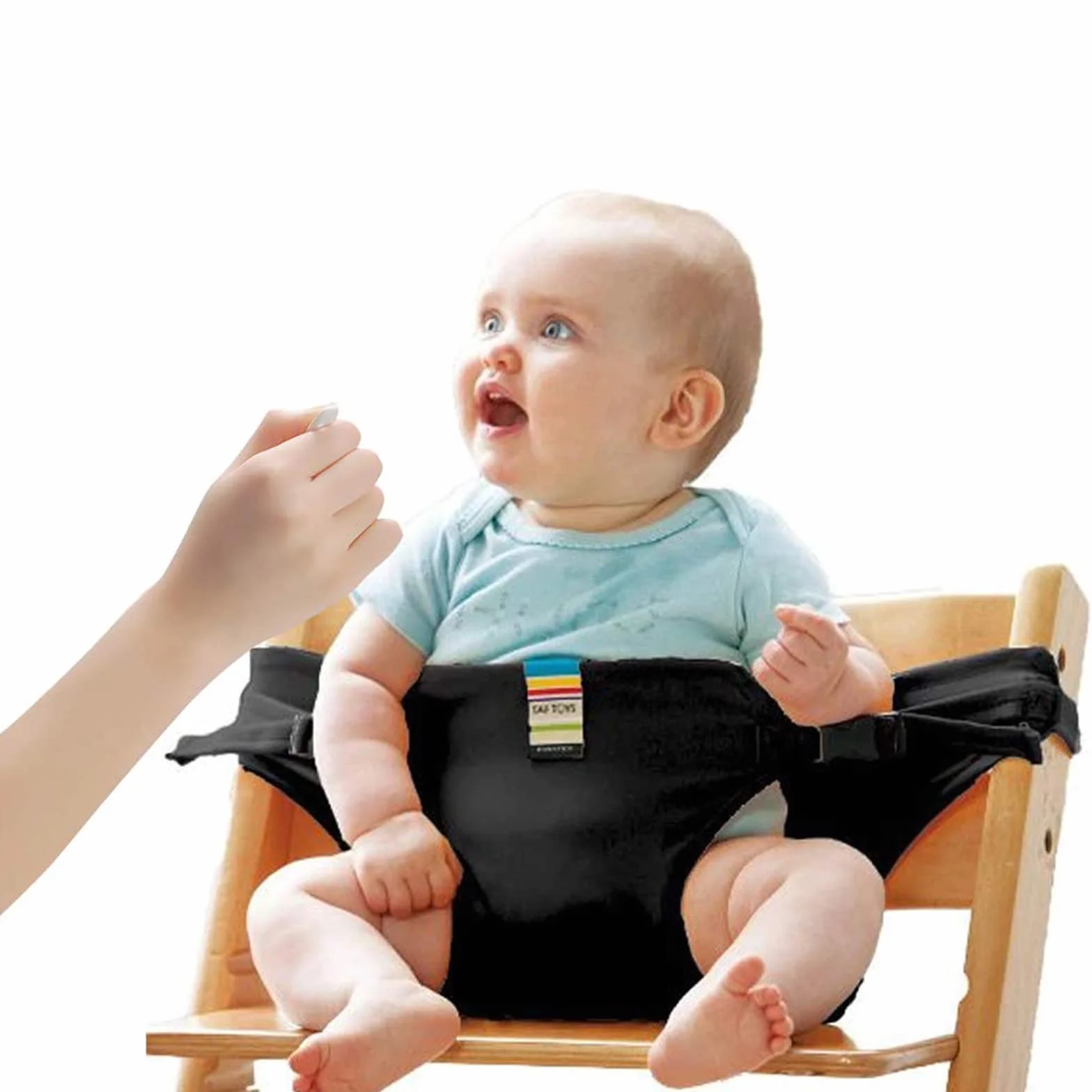 Lychee Silla de Comedor para Bebé Asientos de Seguridad con Correas, Correa de Asiento Elevador de Alimentación Portátil para Viajes/Casa/Restaurantes/Compras (Negro)