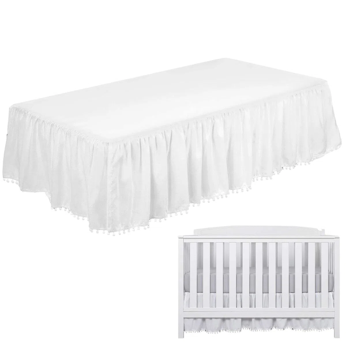 A/R Minifalda de Cuna,Falda de Ropa de Cama para Cuna de guardería para bebé | Falda de Microfibra para Cuna con Pompones para Llevar al bebé a la habitación del bebé cálida y acogedora para Dormir