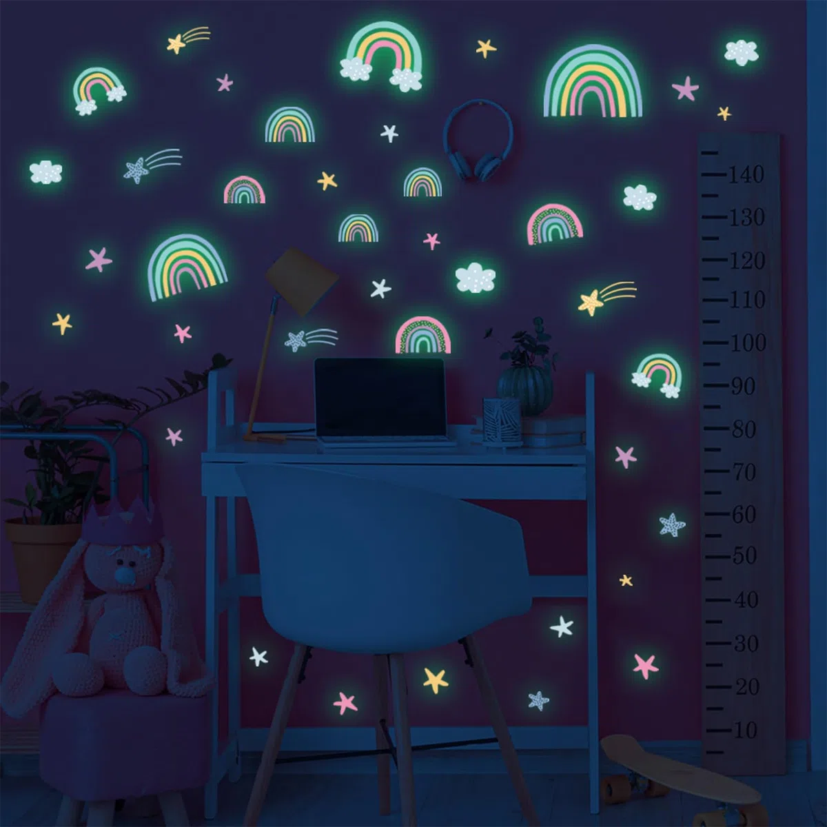 Pegatinas de Pared Arcoíris, Calcomanías de Vinilo para Pared Decorativas Dormitorio Infantiles, Arcoíris Pegatina Luminosas para Niños, Pegatinas de Pared que Brillan en la Oscuridad
