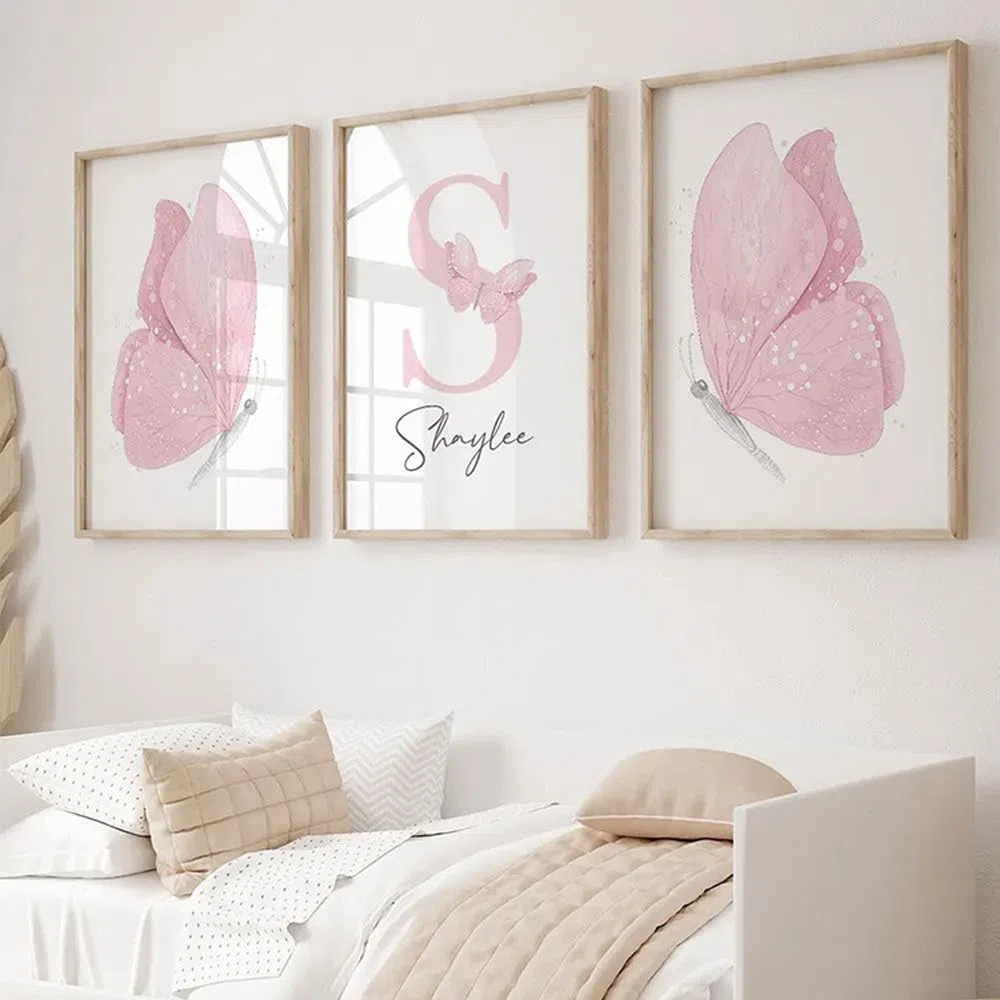 3 Laminas Habitacion Niña 30X40CM Cuadros Mariposas Poster Rosa Lienzo Habitacion Bebe Infantil Laminas Personalizadas Bebe Cuadros Decoracion Niña sin Marco