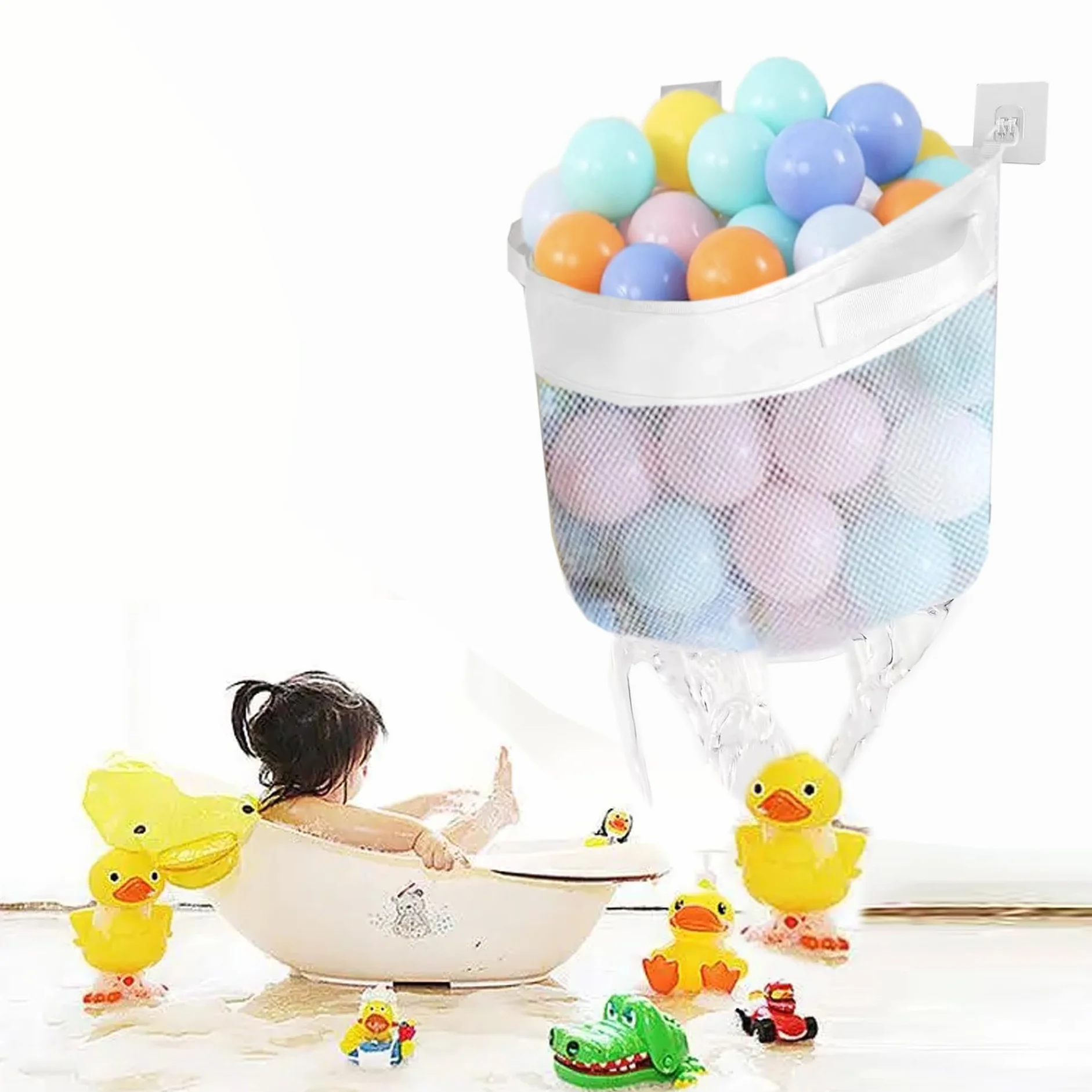 1 bolsa de almacenamiento para juguetes de bañera, organizador colgante para juguetes de baño, bolsa de malla para guardar y clasificar juguetes