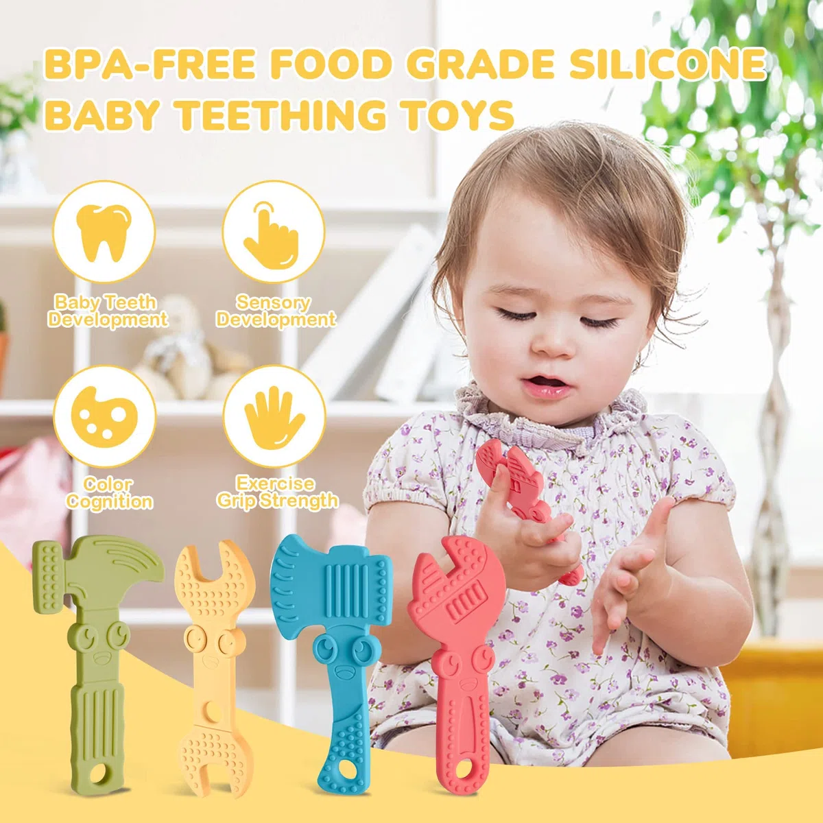 TYRY.HU Mordedor Bebe Refrigerante Juguetes de Dentición Silicona para 3 Meses sin BPA Aliviar El Dolor De Encías Niños y Niñas(A)