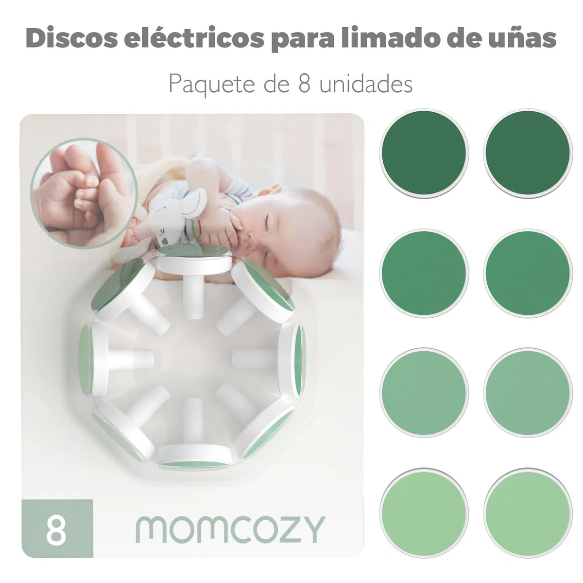 Momcozy Almohadilla de Repuesto para Cortauñas Electrico, Almohadillas de Reemplazo para Momcozy Lima Electrica Bebe, 8 Piezas, Verde