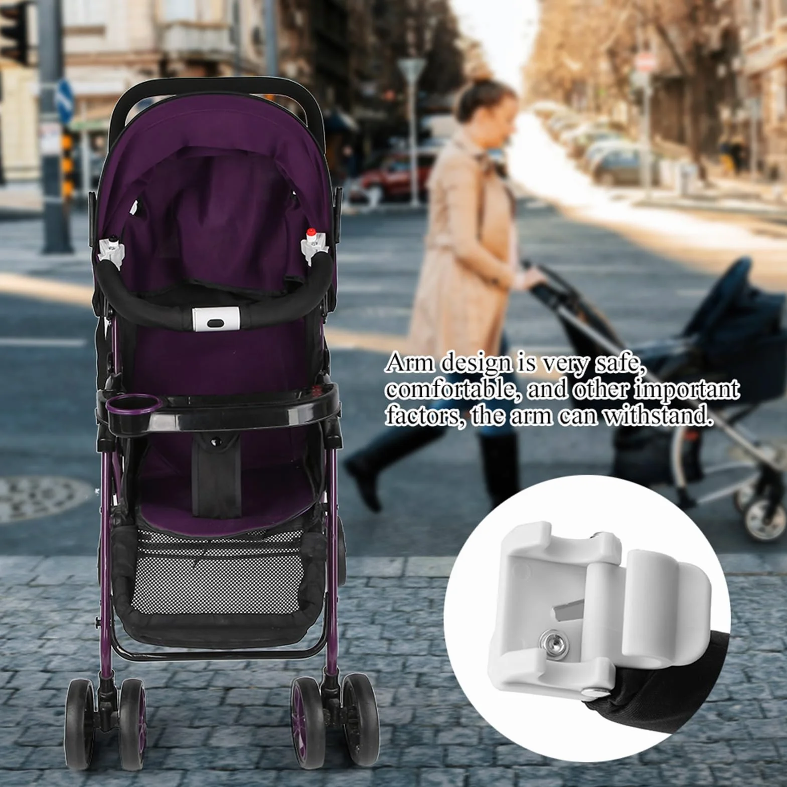 Manillar ajustable para cochecito de bebé, accesorios para cochecito, barra de parachoques, mango para cochecito, reposabrazos, barandilla delantera desmontable, valla de seguridad (Black)