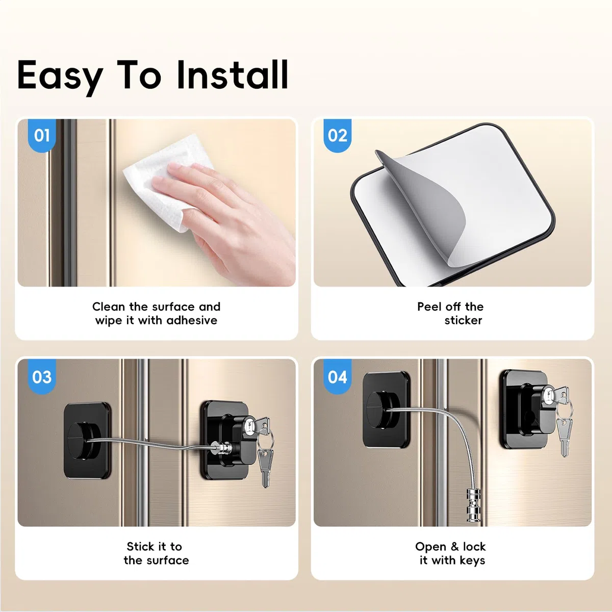 Candado Nevera para Bebés y Adultos, Paquete de 2 Cerraduras para Frigorífico, Cierre de Seguridad Autoadhesiva para Refrigeradores, Armario, Puertas de Gabinetes, Cajones y Ventanas-2 Pieza Negro