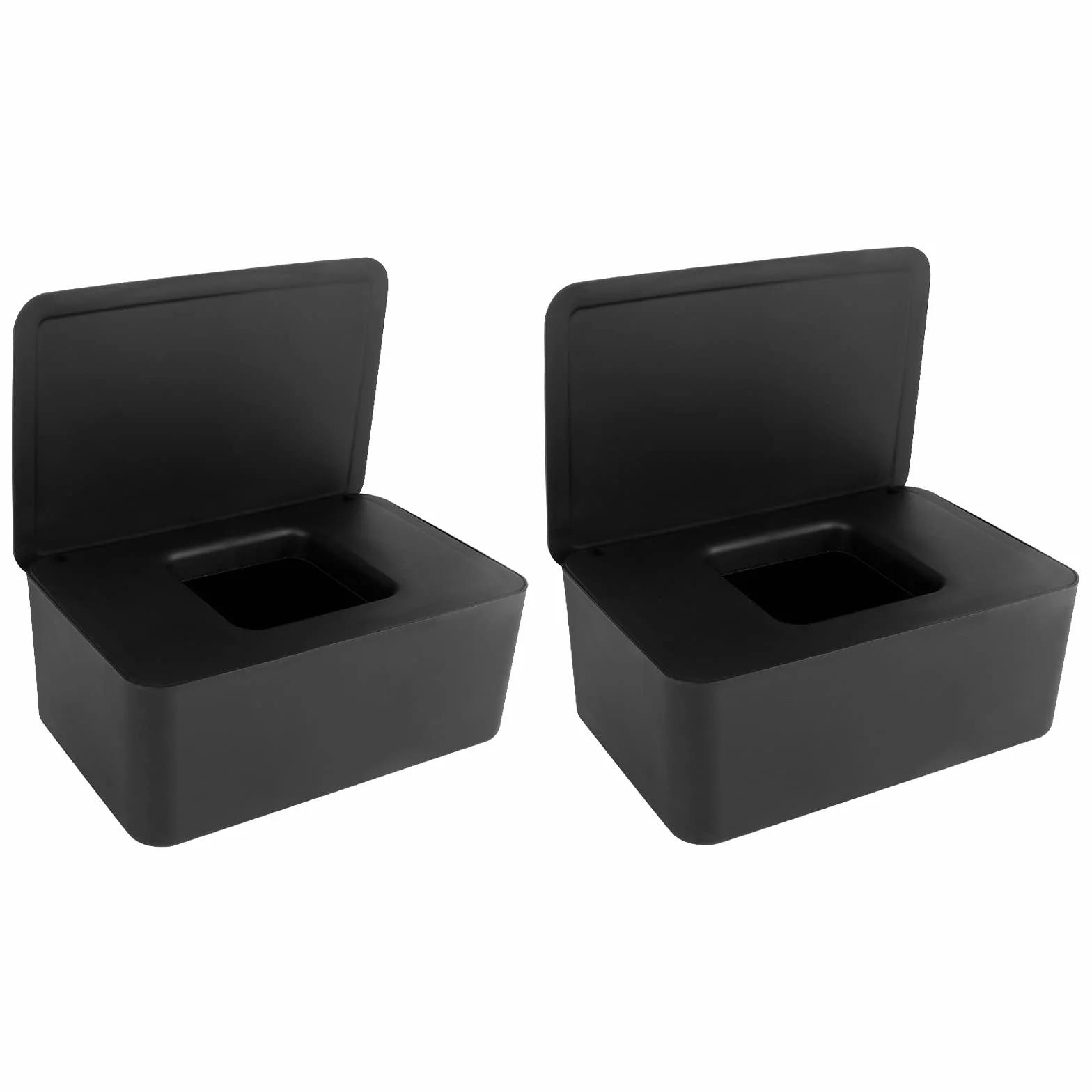 2Pcs Caja Toallitas Húmedas con Tapa Dispensador de Toallitas Húmedas a Prueba de Polvo para Oficina Hogar Coche Caja de Toallitas para Bebés(18,6 x12,2 x7 cm,Negro)