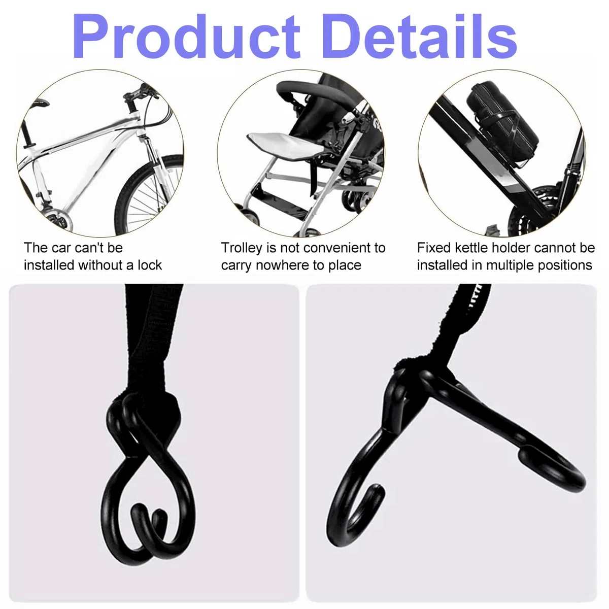 Set de portavasos universal, con portavasos en forma de corazón y 2 correas con ganchos, caja de almacenamiento para teléfono, desmontable y portátil, para botellas de agua, bicicletas(negro)