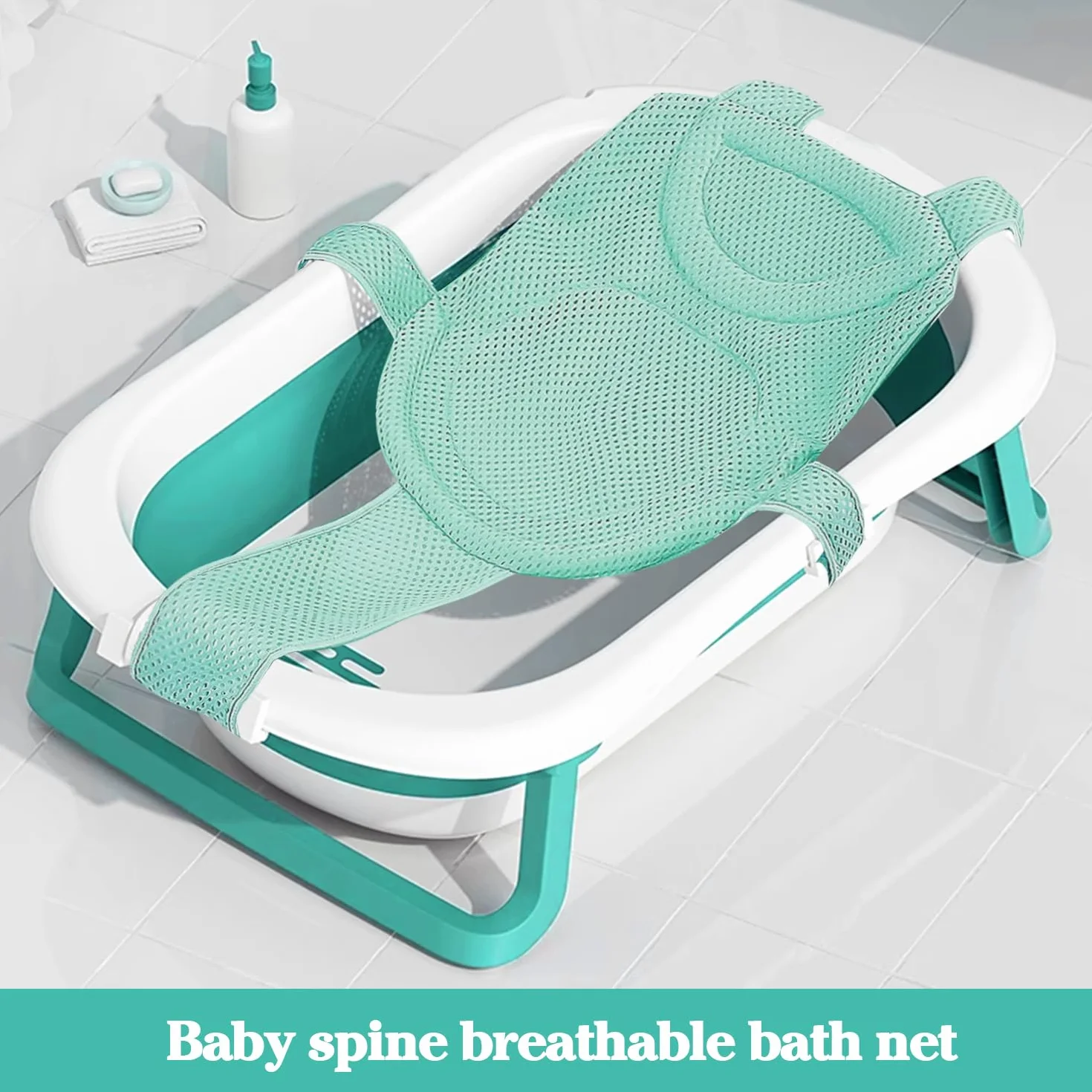 Red BañO Bebé Asiento Inserto - BañEra BebéS Ducha ReciéN Nacidos Malla NiñOs PequeñOs CóModos Accesorios Antideslizante Bolsillo Malla Bandeja Plegable Alfombrilla Verde Claro, 1 Pieza