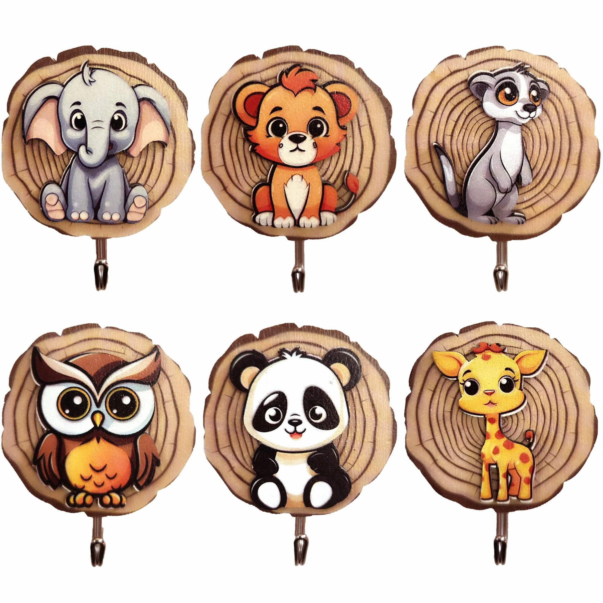6 unidades de percheros infantiles, ganchos para ropa para niños en forma de animal, ganchos autoadhesivos, ganchos de pared de madera, sin taladrar, armario de habitación infantil, regalo