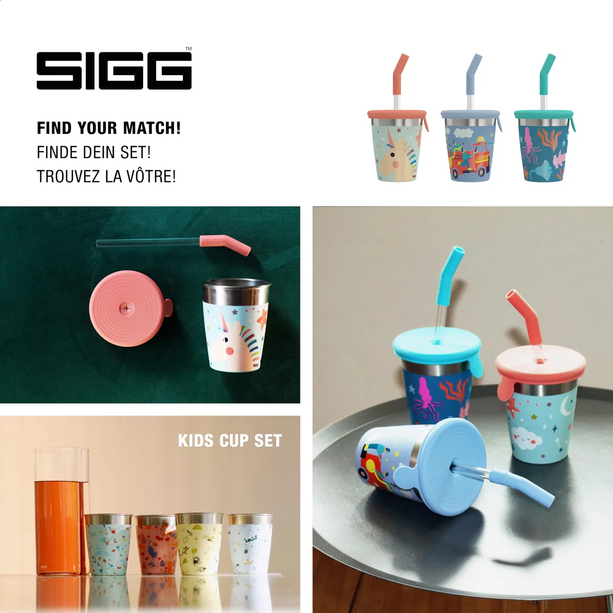 SIGG - Vaso infantil de acero inoxidable con tapa de silicona y pajita - A prueba de salpicaduras - Sin BPA - Ligero y robusto - Unicornio - 0,35L
