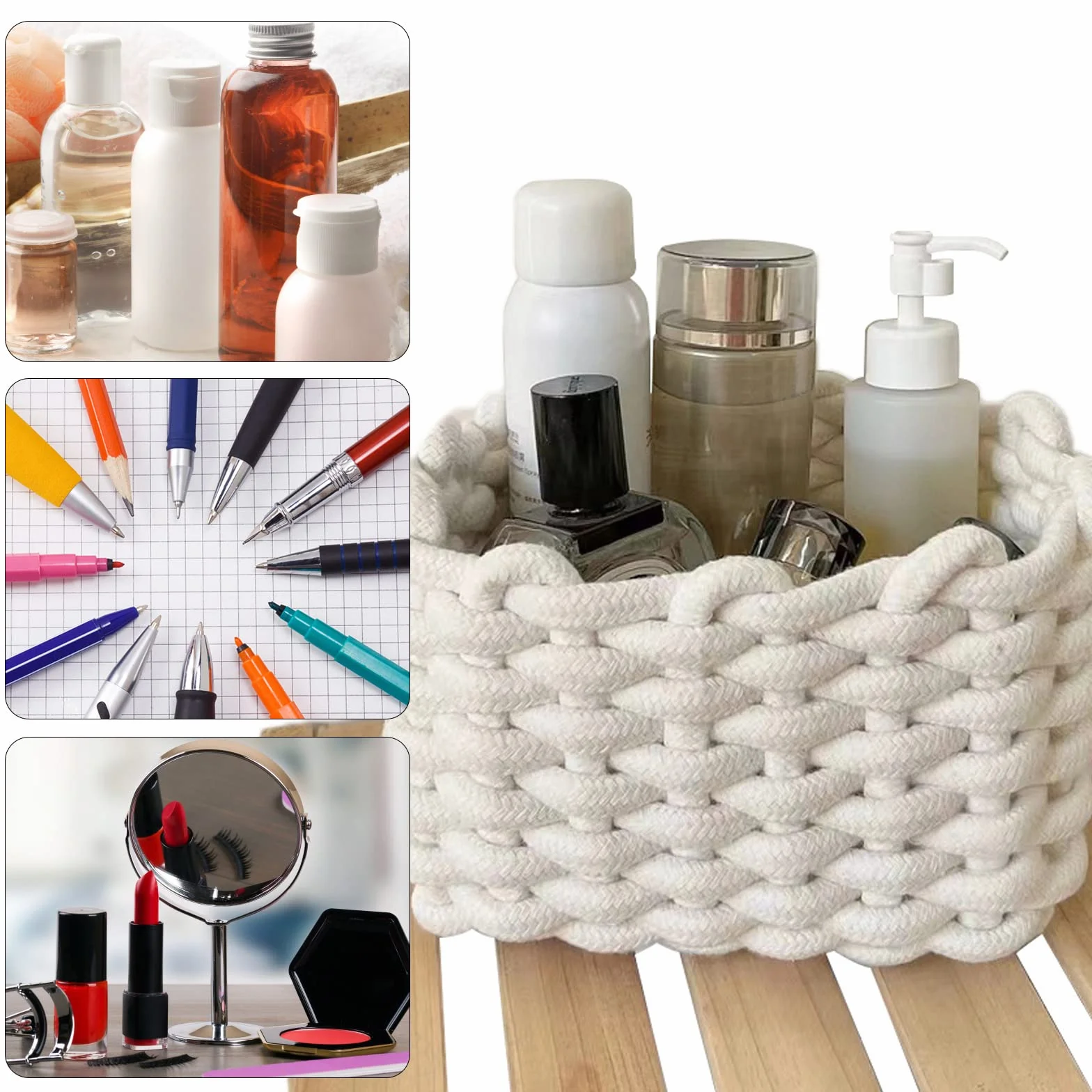 Cestas Almacenaje de Cuerda de Algodón, Canastas Tejidas Organizadoras Decorativas para Baño Armarios Cajones
