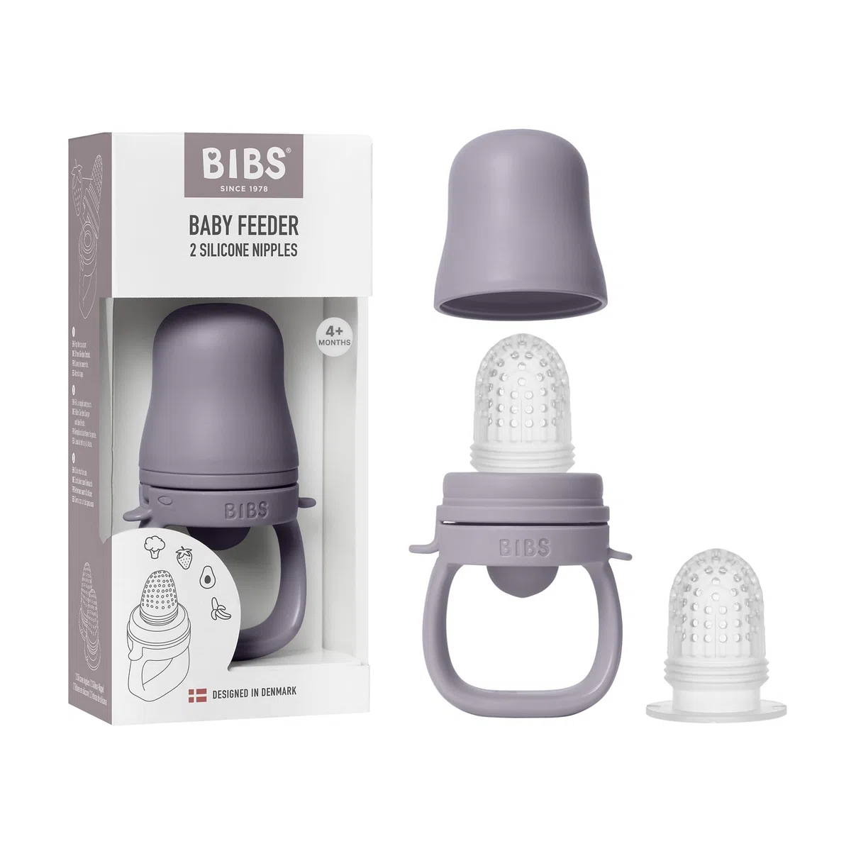 Alimentador para bebés BIBS con 2 tetinas de silicona, compatible con bandeja para congelador, fácil agarre, sin BPA, a partir de los 4 meses - Fossil grey