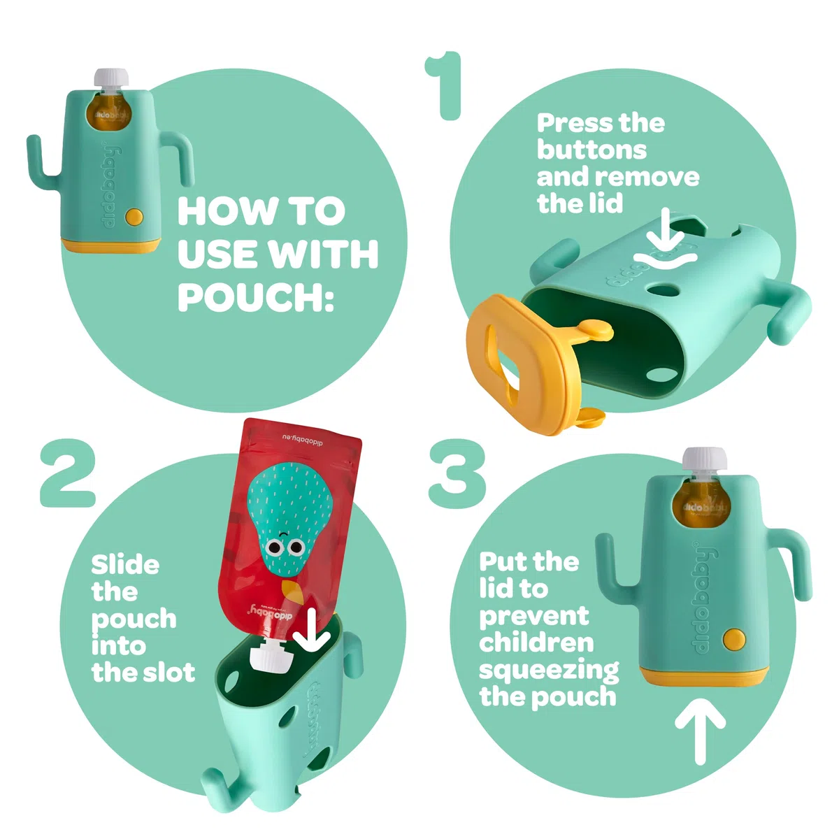 Soporte Anti-Derrames para Bolsitas Reutilizables y Briks de Zumo | Evita Manchas y Derrames | Compatible con las Bolsitas Didobaby y la Mayoría de Pouches