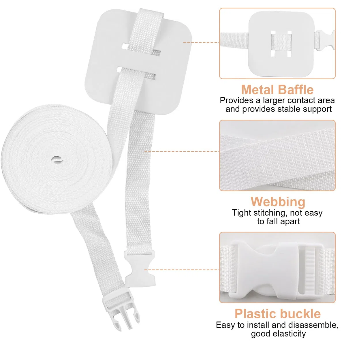 8 m de sujeción para cuna auxiliar, correa para cuna de bebé con somier, protector de borde de cuna, accesorios de correa, se puede acoplar a la cama de adultos (blanco)