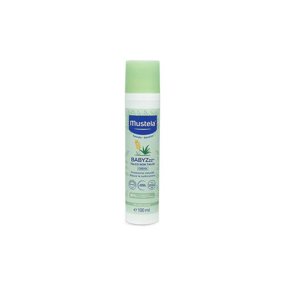 Mustela BABYZzz Talco Crema sin Talco, Cuerpo, Bebés, Niños, Toda la Familia - Protección natural contra los mosquitos, regula la sudoración y el olor corporal, segura desde el nacimiento (100ml)