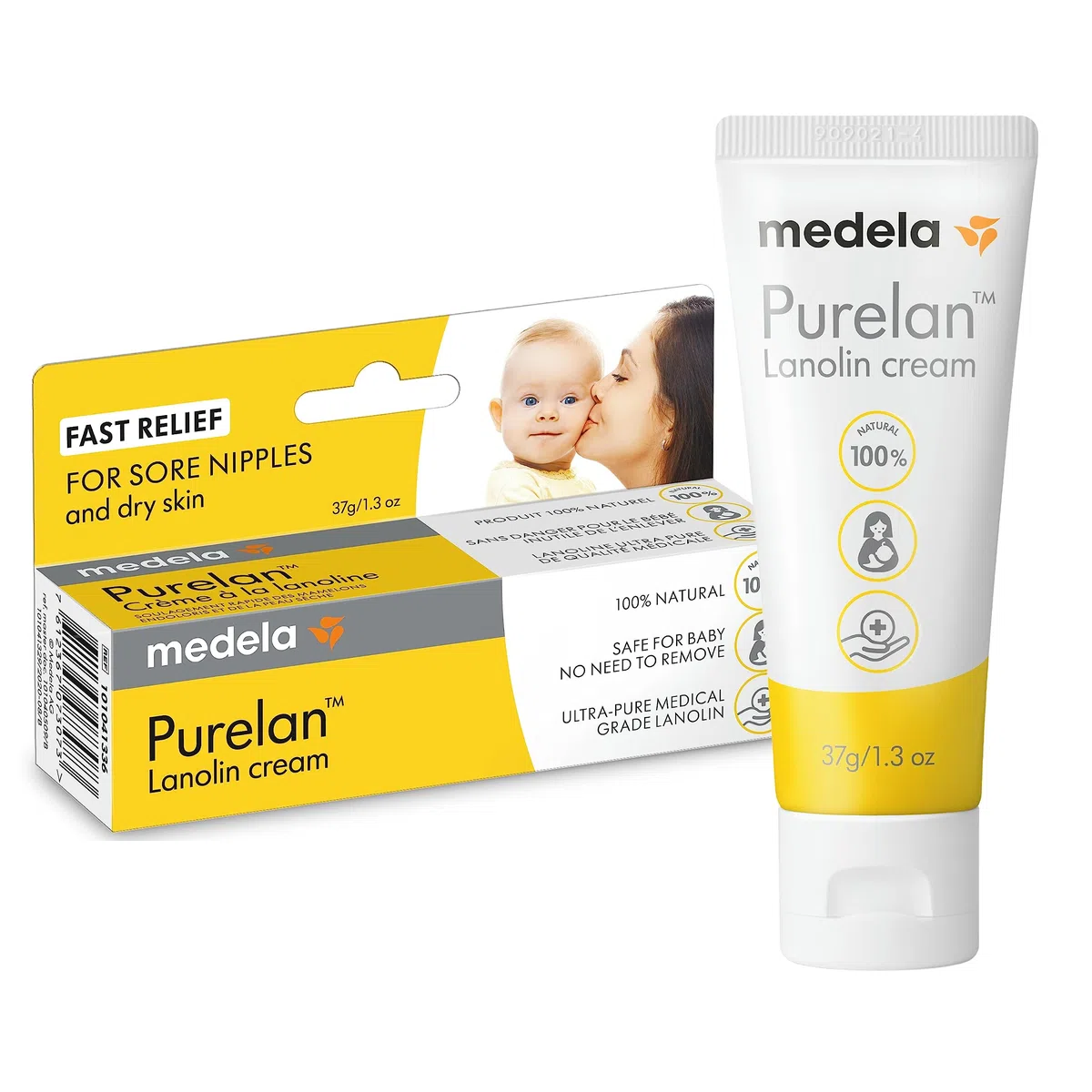 Medela crema de lanolina Purelan para pezones, alivio para pezones doloridos y piel seca, a base de ingredientes naturales, hipoalergénica y probada dermatológicamente, sin fragancia, 37 g