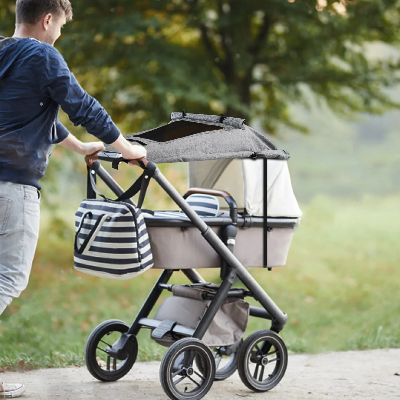 WD&CD Parasoles para Silla de Paseo, Impermeable Funda para Cochecito de Bebé, Toldo Oscuro Universal para Bebés Cochecitos- Parasol Ajustable con Protección UV 50+, Gris