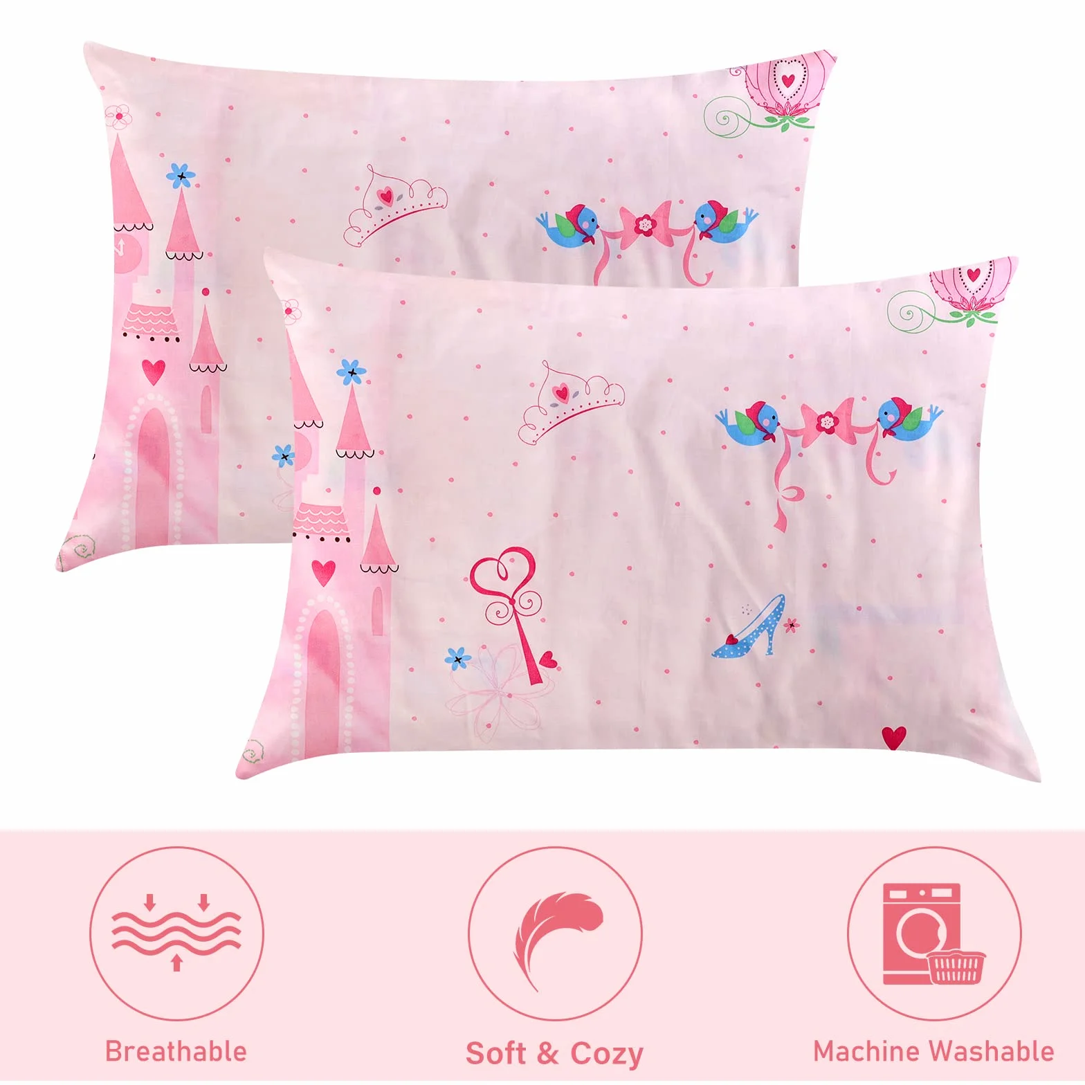 Vegena 2 Piezas Funda de Almohada de 40 x 60 cm, Fundas de Almohada para Niños, Funda de Almohada para Bebé de Algodón Suave y Transpirable, con Cierre de Sobre para Niños y Niñas