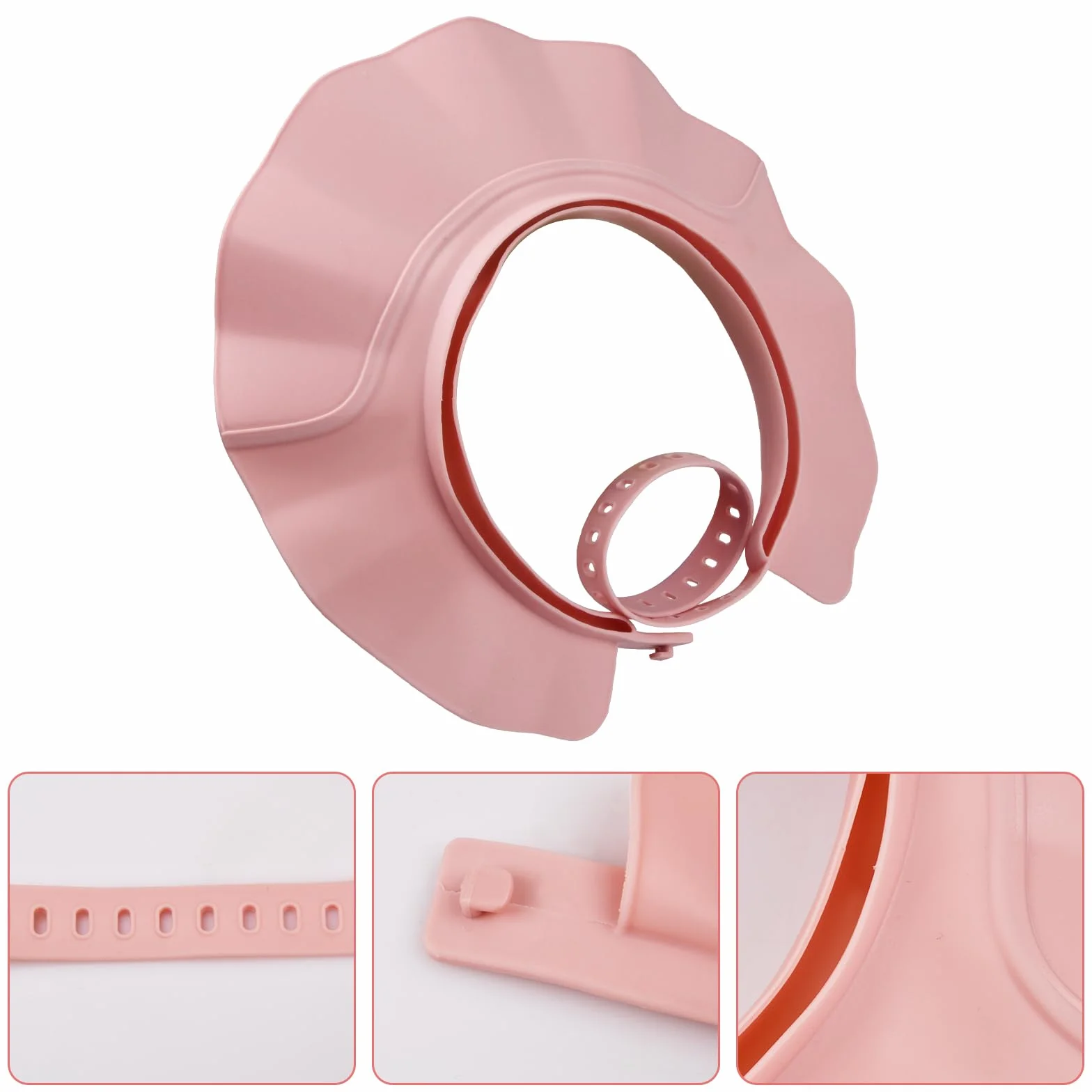 Gorro Ducha Beber Proteger Ojos y Oídos Silicona Protector Cabeza Ajustable Función Tres en Uno Regadera Baño (Rosa)
