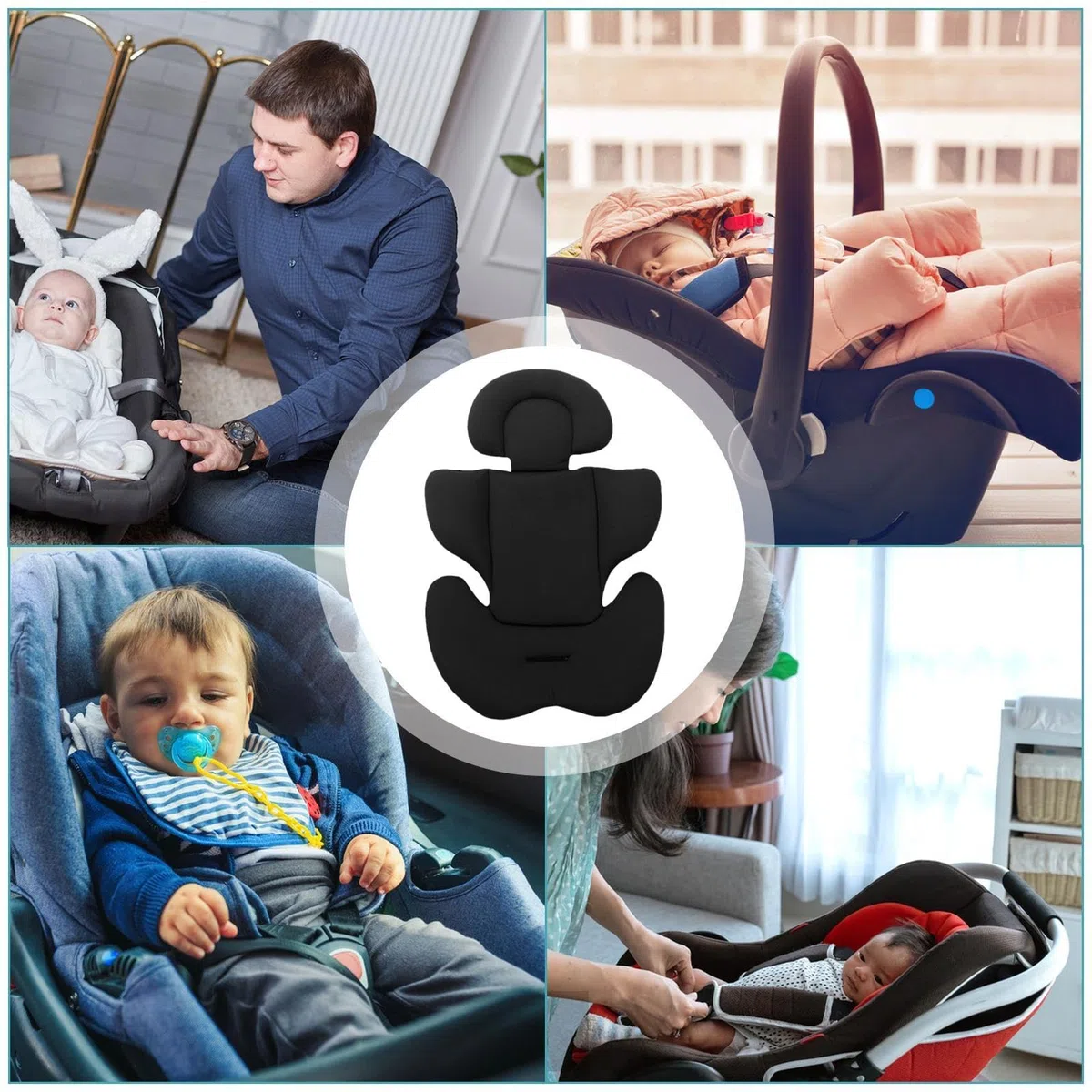 Soporte para la cabeza del asiento de coche para recién nacidos, cojín para cochecito de bebé | Soporte para cabeza y cuerpo de asiento de coche | Almohadilla de inserción para asiento de cabeza y cue
