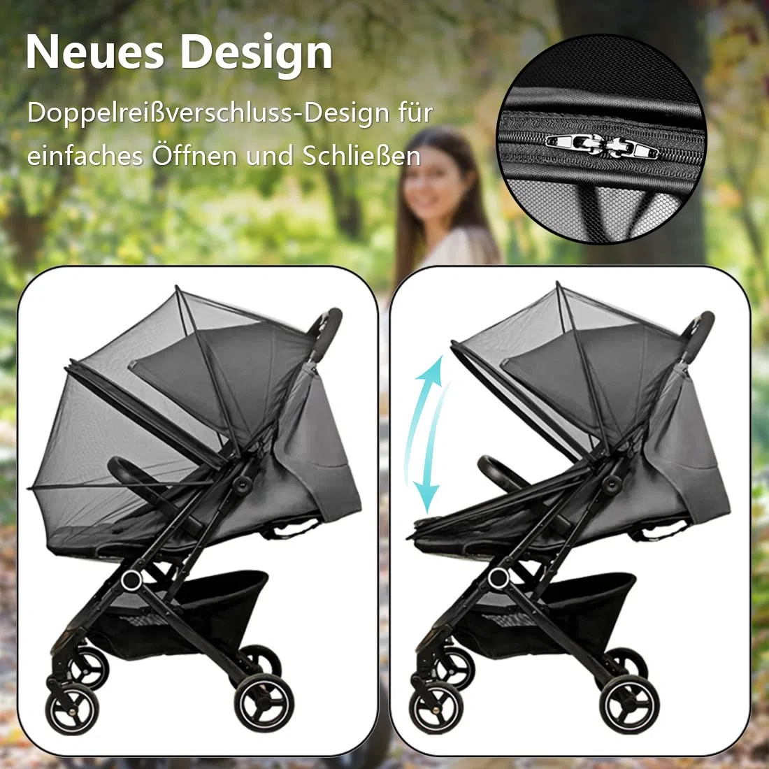Mosquitera Carro Bebe Universal Carrito Red Antiinsectos Silla de Paseo Protección Avispas y Mosquitos Mosquitera Cochecitos con Cremallera y Goma Elástica | Lavable(Negro)