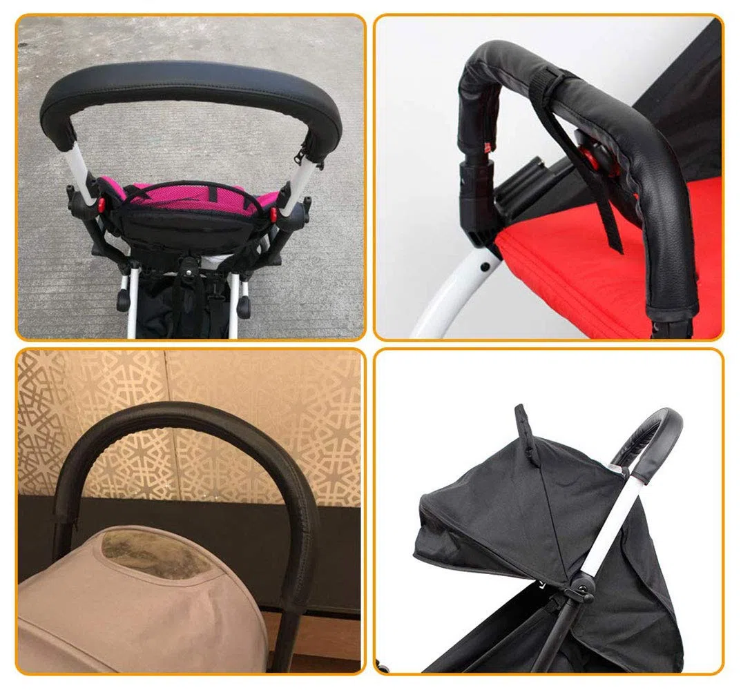 Funda de Manija para Cochecito de Bebé Cubierta de Cochecito de Cuero Cubierta de Manija de Cochecito Universal con Cierre de Cremallera, Impermeable, Anti-Sucio, Anti Desgaste, Negro