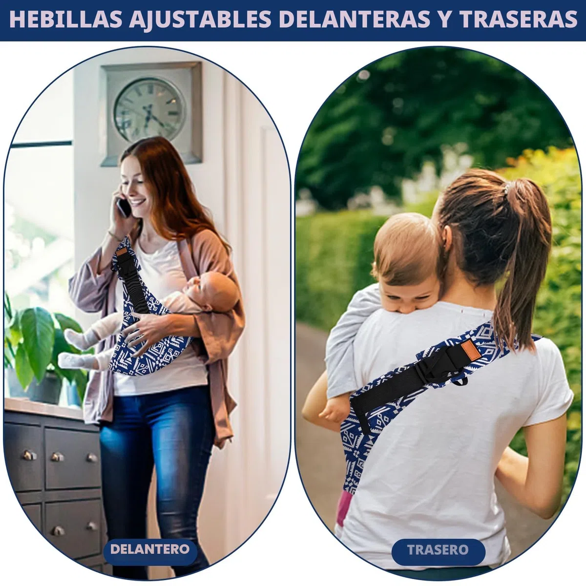 Portabebés Portátil, Portador de Bebé, Ergonómico Portátil, Portabebés Elastico Ajustable para Bebés y Niños Pequeños de 0-36 Meses (azul y blanco)