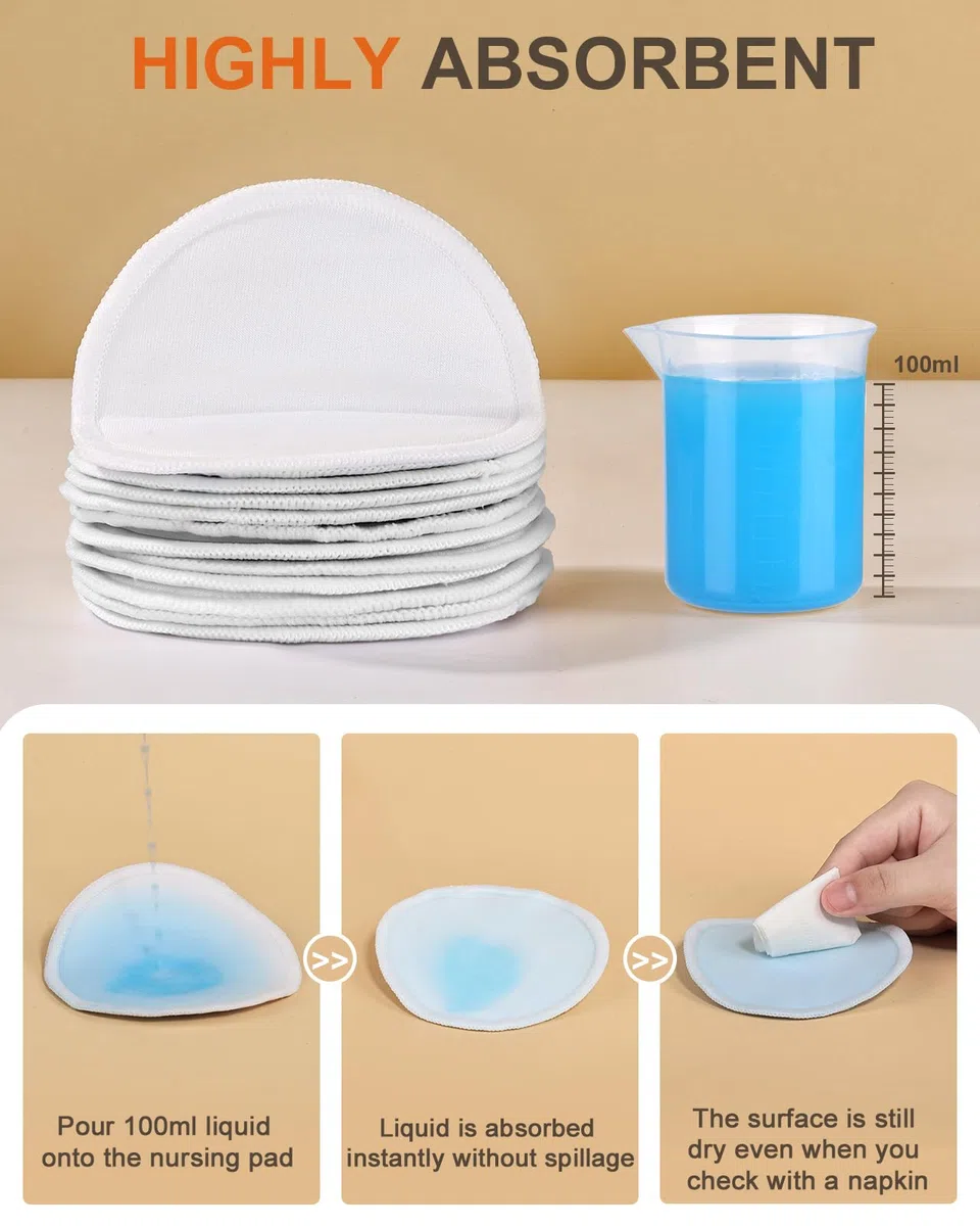 Lictin Almohadillas de Lactancia-10 Piezas Bambú Orgánicos Almohadillas de Lactancia Reutilizable 12cm Súper Suaves y Absorbentes Discos de Lactancia con Bolsa de Lavandería y de Organizadores
