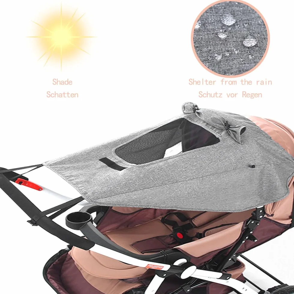 Sombrilla universal para niñera con protección UV 50+, asiento para bebé, impermeable, ventana y visera