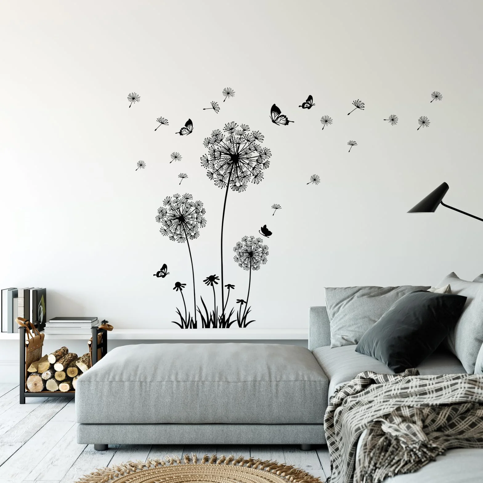 Tanlaby Pegatinas de Pared Diente de León Mariposa Vinilo Decorativo Negro